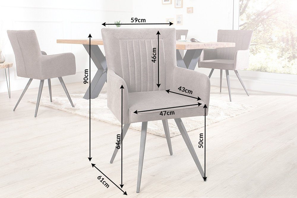 · Armlehne ROADSTER Esszimmerstuhl riess-ambiente · · Esszimmer Federkern taupe schwarz, mit Metall Microfaser · · / Retro