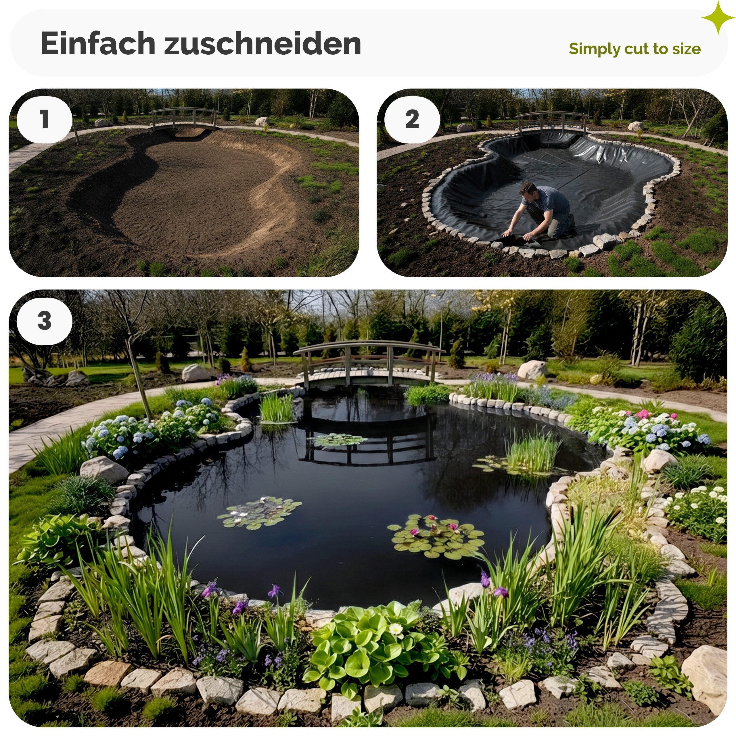 Garronda Teichfolie UV Stabilisiert Folie Gartenteich Fischteich Bachlauf Teichbau GD-0257, 0.5 mm Stärke, (1-St), 3-lagig, 6x1 m (6 m), Schwarz, für Gartenteic – Bild 4 von 5