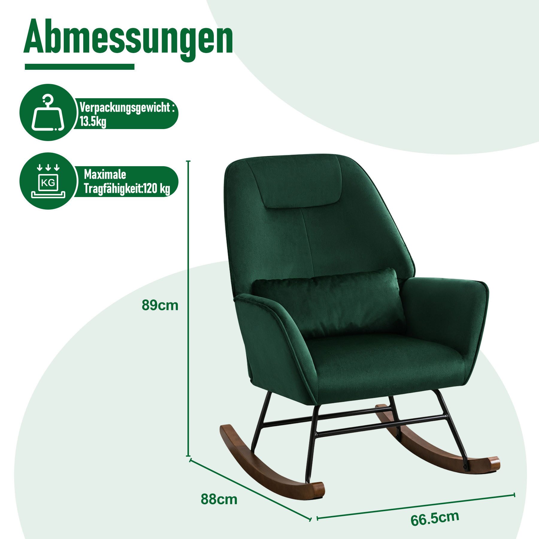 HomeMiYN Schaukelstuhl Schaukelstuhl Wohnzimmer Samt Schaukelsessel Lendenkissen Relaxsessel, samt,Stillsessel