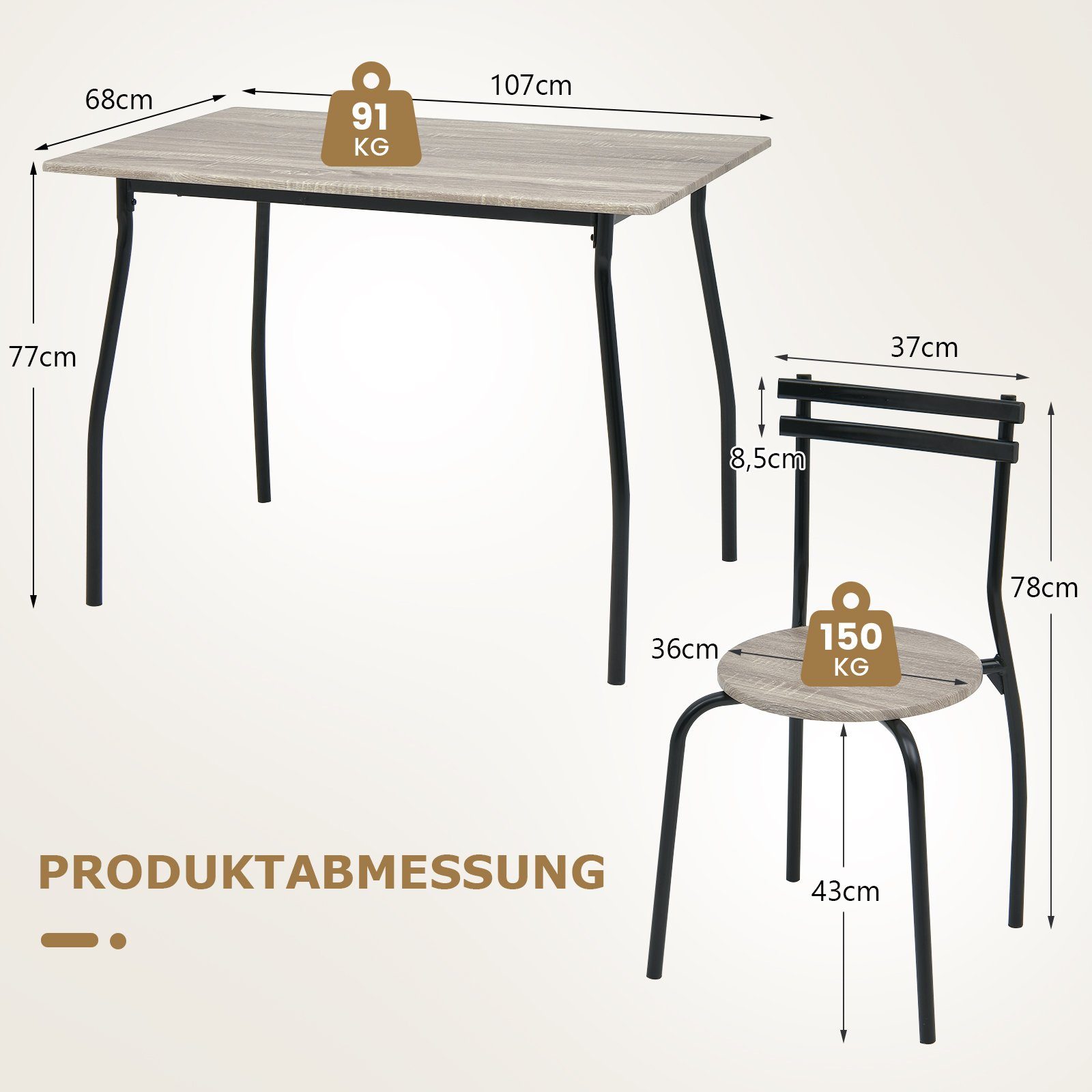 mit 5 platzsparend COSTWAY Essgruppe, tlg. 4 für Esstisch Personen, 4 Stühlen