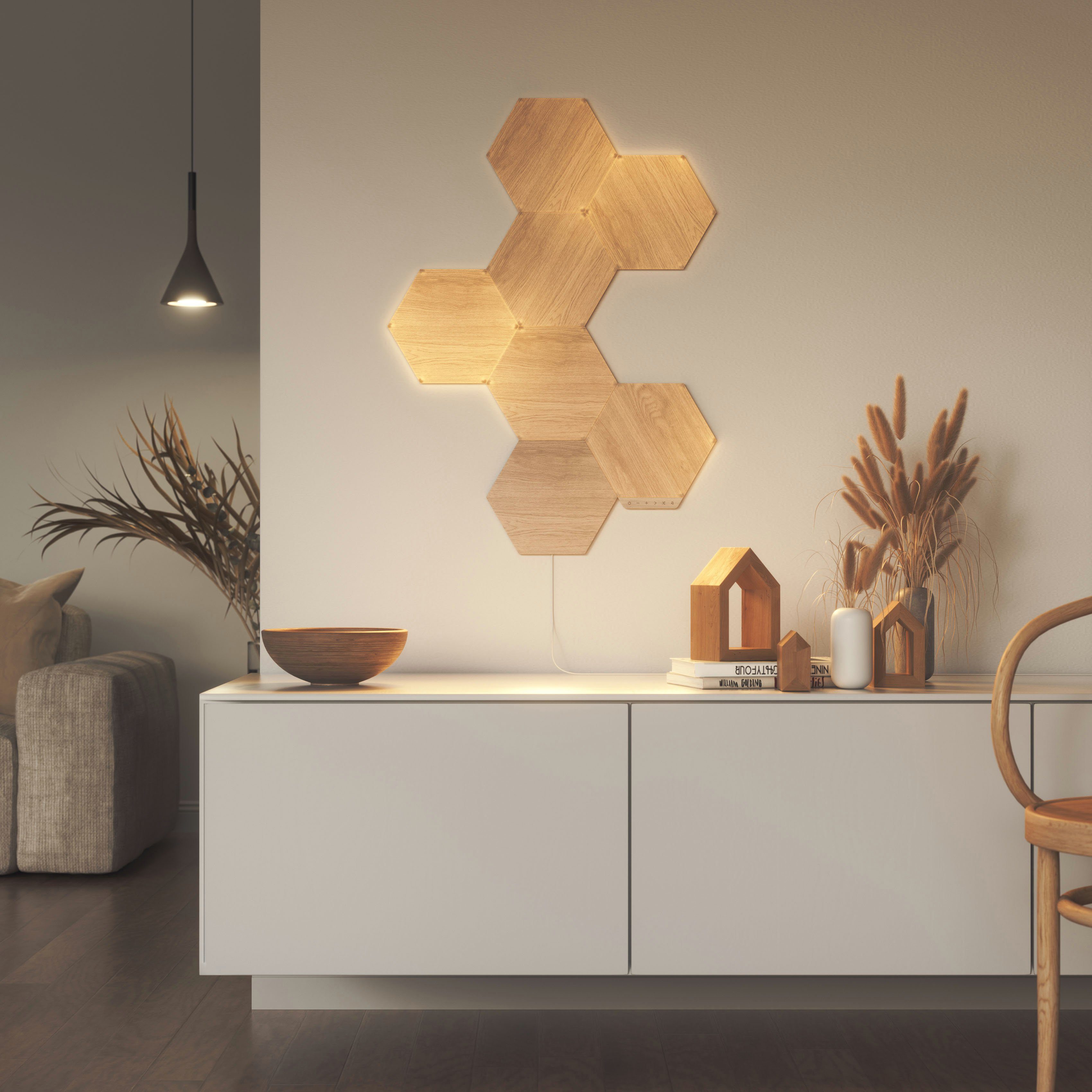 Farbwechsler nanoleaf integriert, fest LED Dimmfunktion, Look, Panel Wood LED