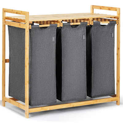 AdelDream Wäschekorb 3 Fächer,150L,Natürlicher Bambus,ausziehbarer Wäschekorb
