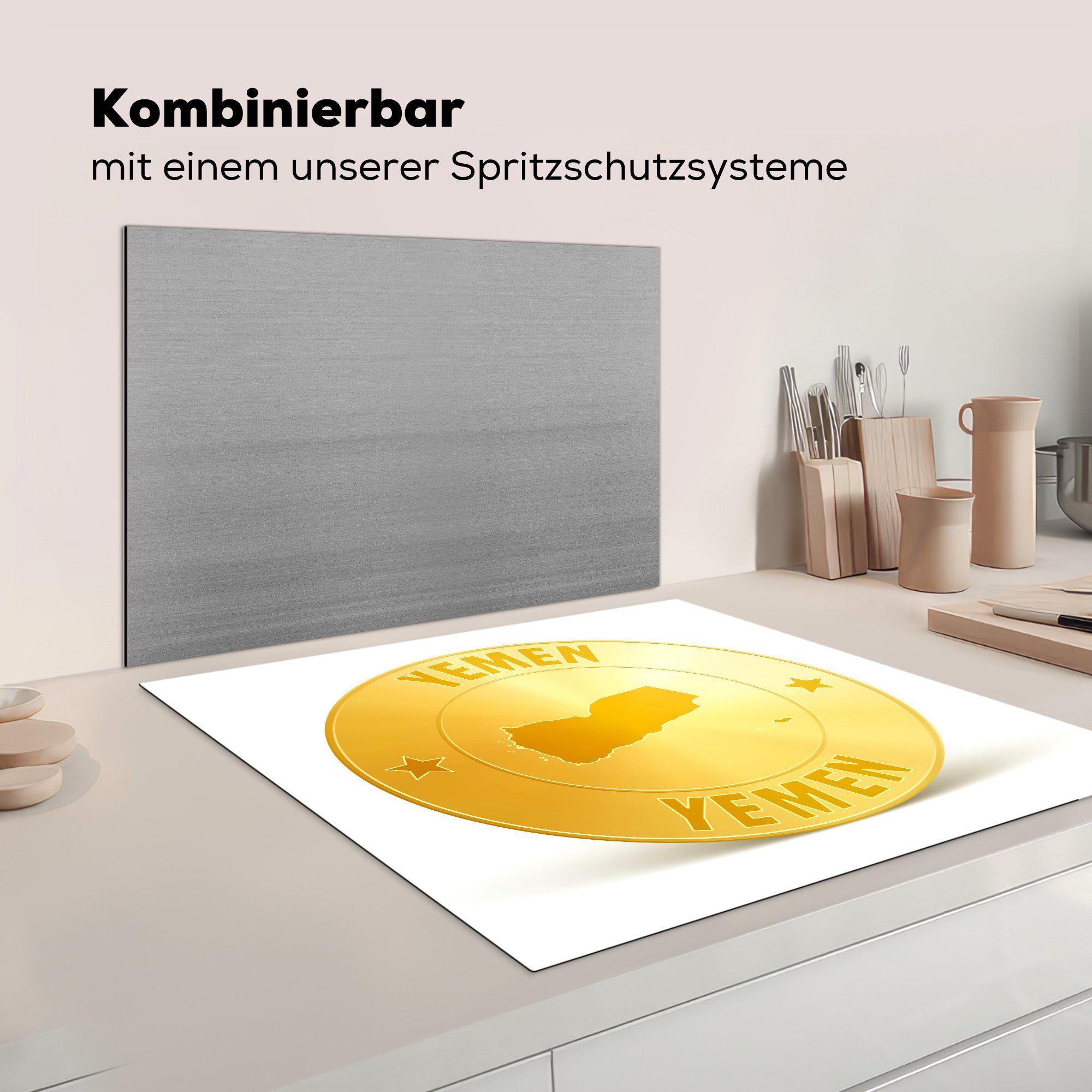 (1 78x78 Goldmünze cm, Ceranfeldabdeckung, MuchoWow Illustration Herdblende-/Abdeckplatte aus dem küche Vinyl, Jemen, einer Arbeitsplatte tlg), für