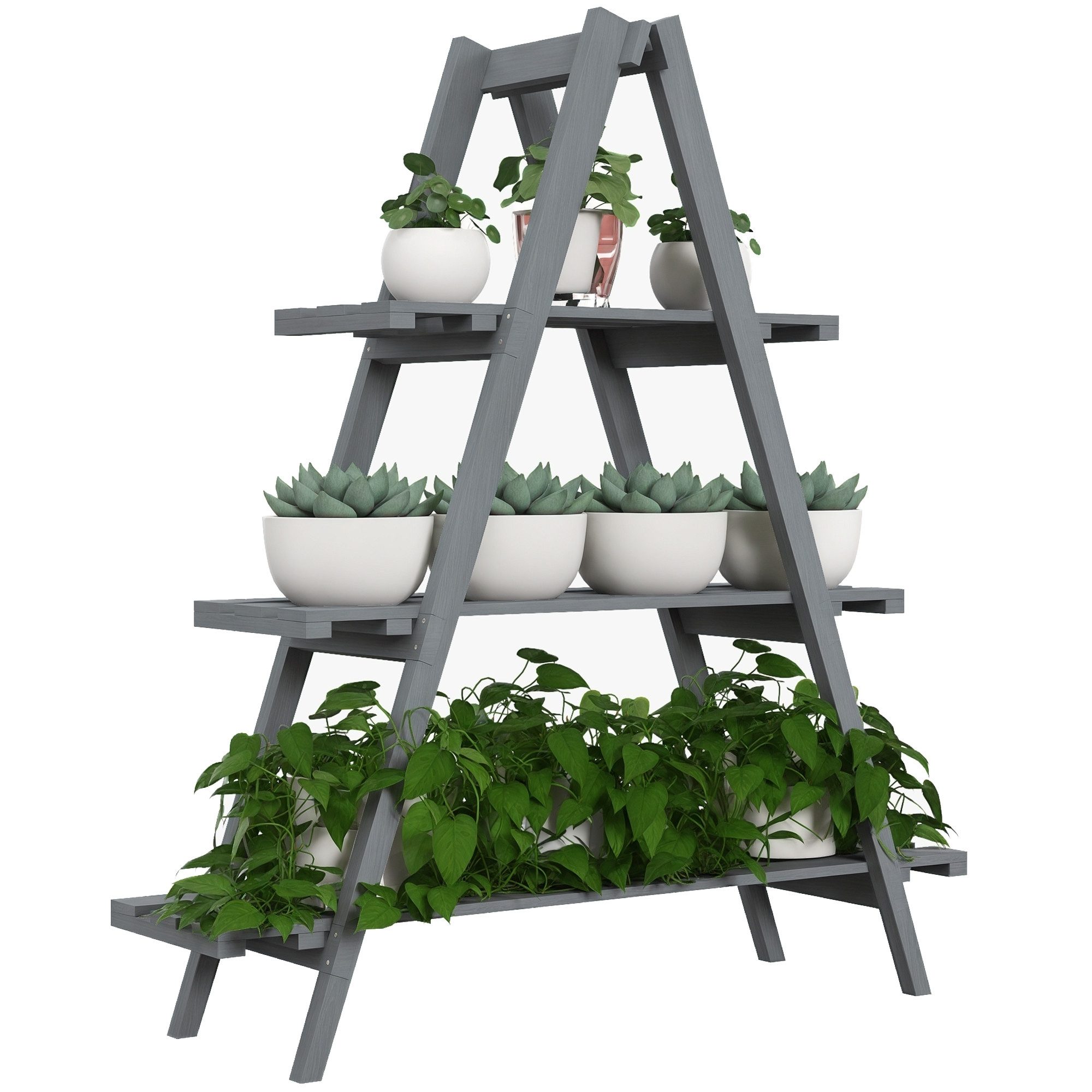 MC Star Hochbeet Dreistufiger vertikaler Pflanzenständer mit Latten (aus Tannenholz, 100 x 36 x 112 cm, Grau)