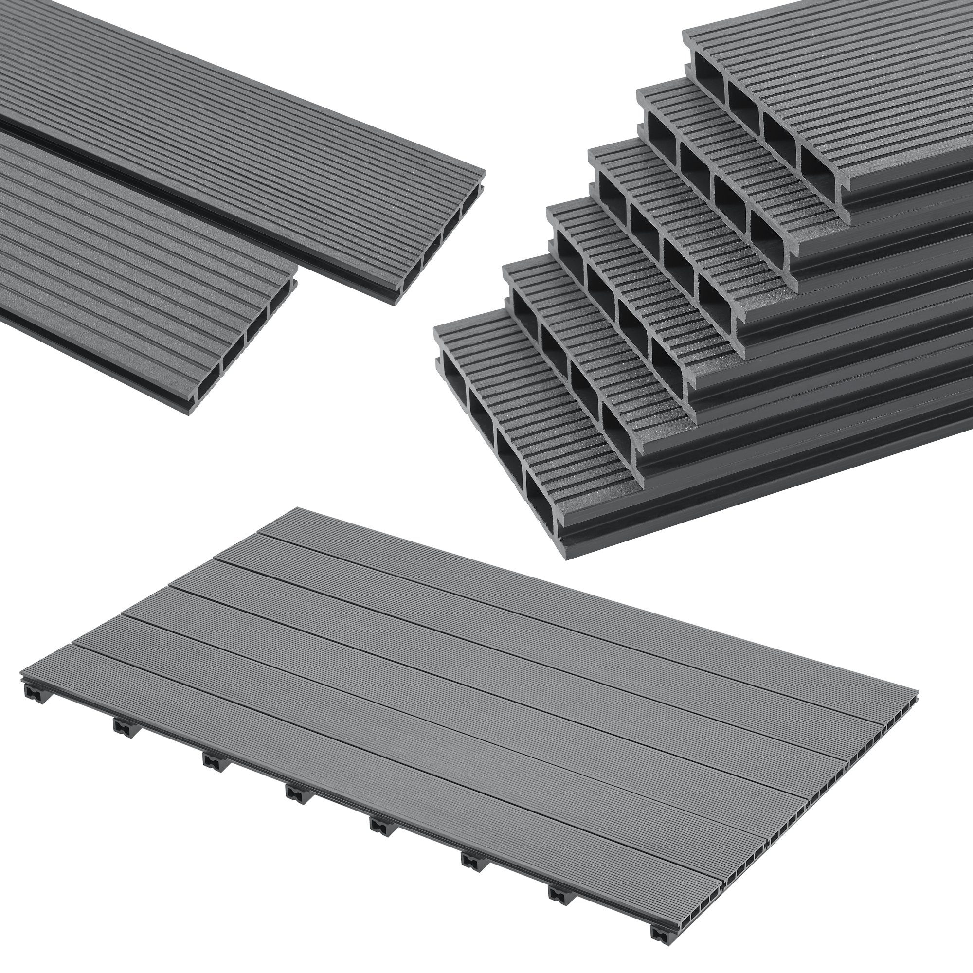neu.holz Terrassendielen, BxL: je 15x220 cm, (12-St), »Deilingen« WPC Dielen Komplettset 4 m² Terrassenboden Hellgrau