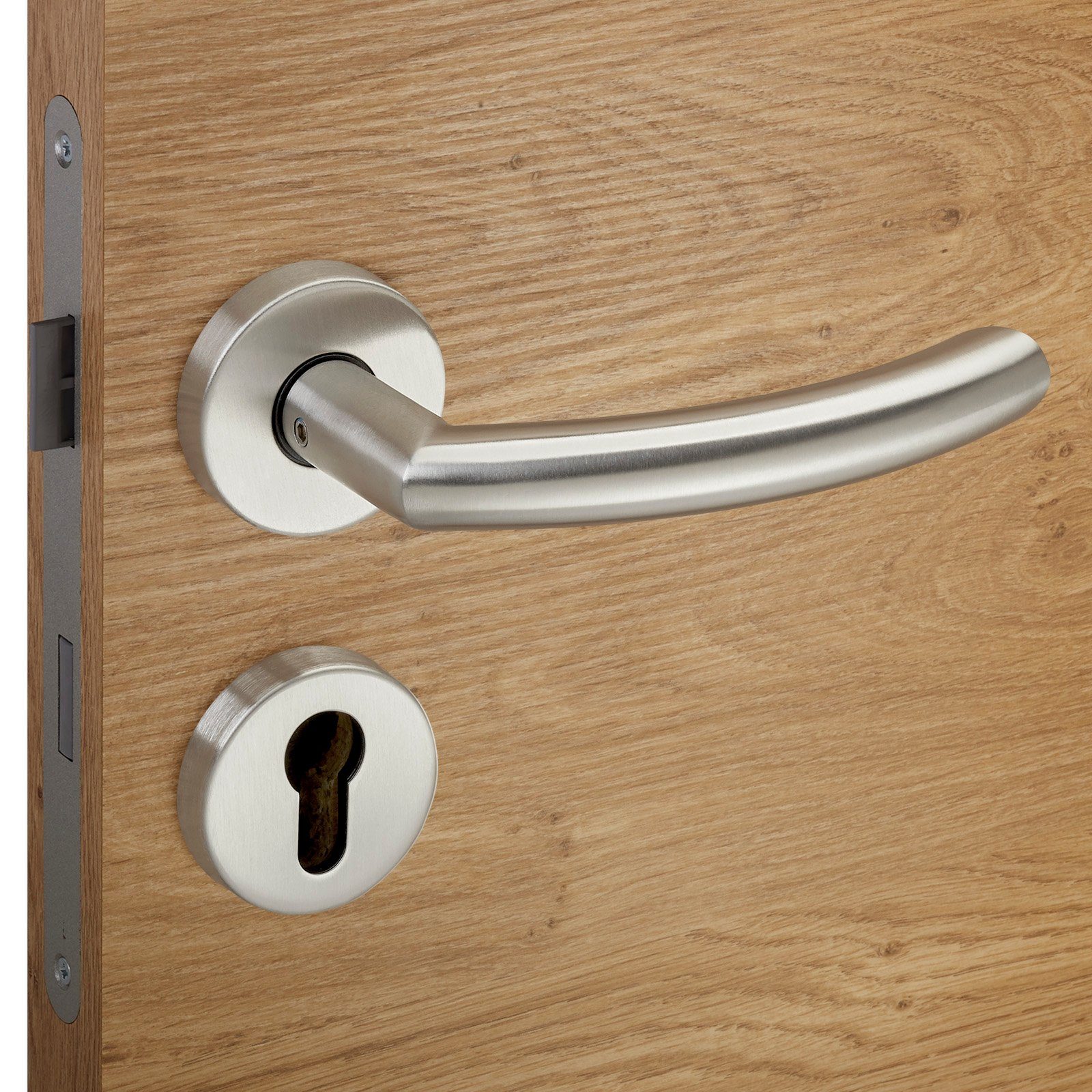 SO-TECH® Drückergarnitur Türdrücker LINUS Edelstahl gebürstet Rund Rosette, Profilzylinder Rosettengarnitur für Eingangstür