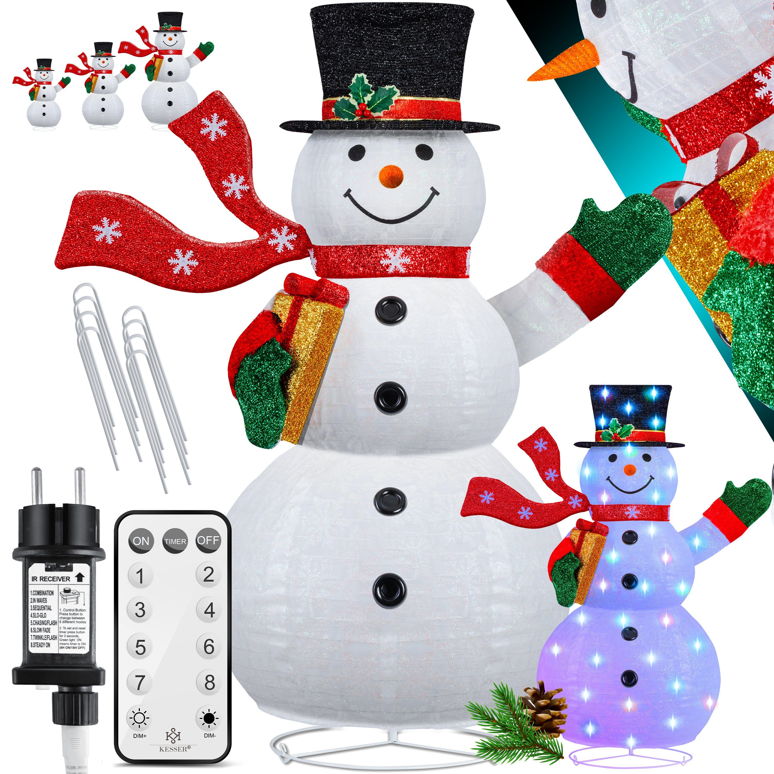 KESSER Weihnachtsfigur, LED Schneemann mit Fernbedienung Mit Modi
