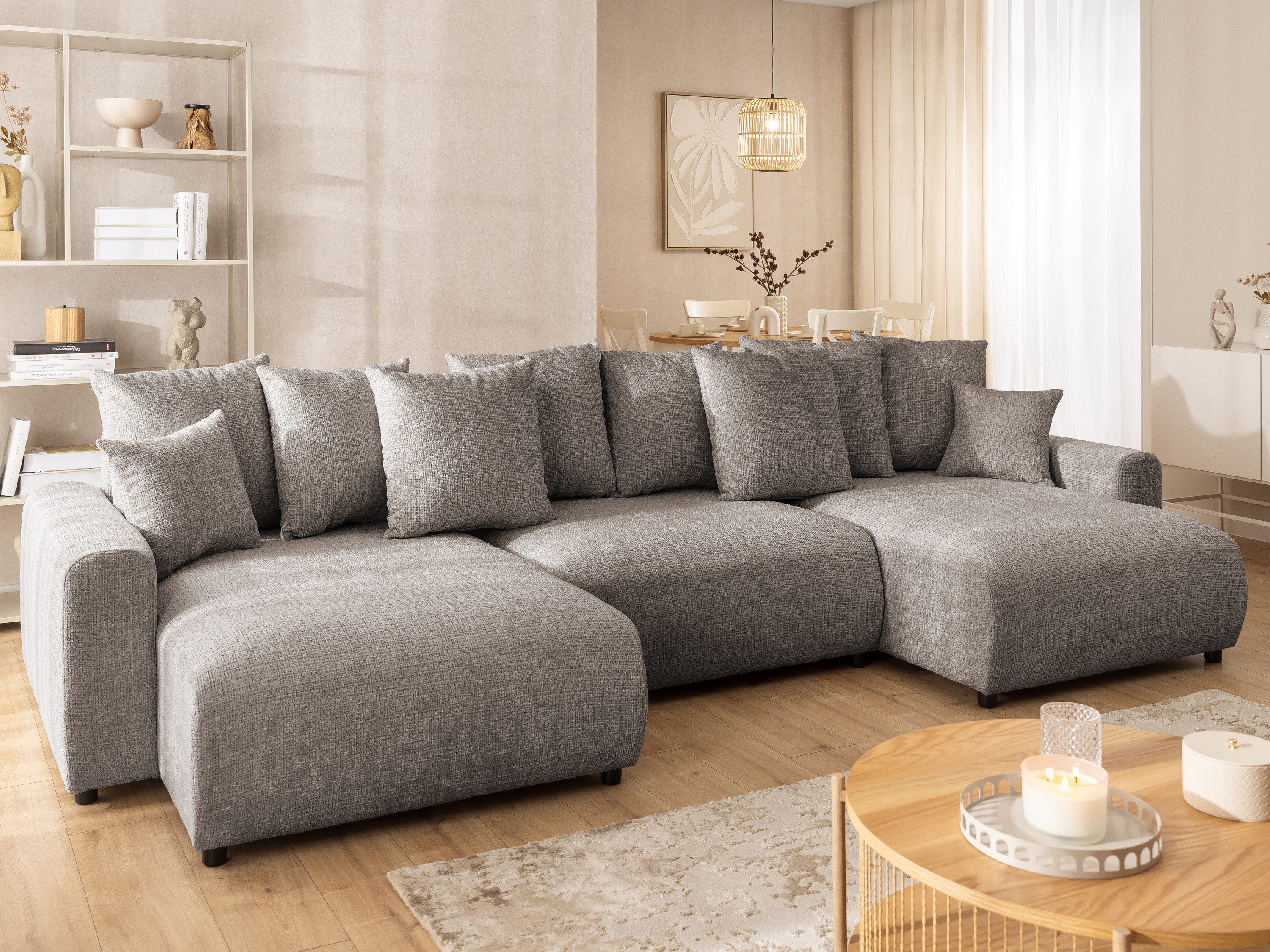 S-Style Möbel Wohnlandschaft Calma mit Schlaffunktion und Bettkasten im Bumpy-Design aus Chenille, mit Wellenfederung und hohem Sitzkomfort