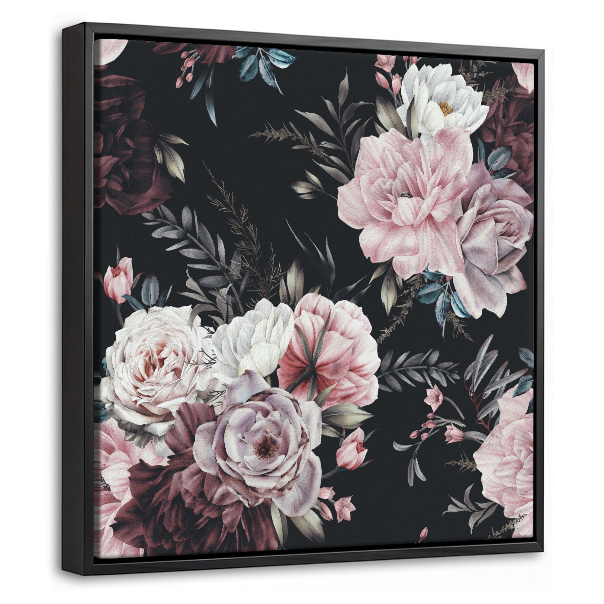 OneMillionCanvasses® Leinwandbild mit Rahmen - Vintage - Rosen - Romantisch - Blumen, Fotodruck (1 St), Leinwand Bilder Klein, Wand Dekoration Aesthetic 20x20cm