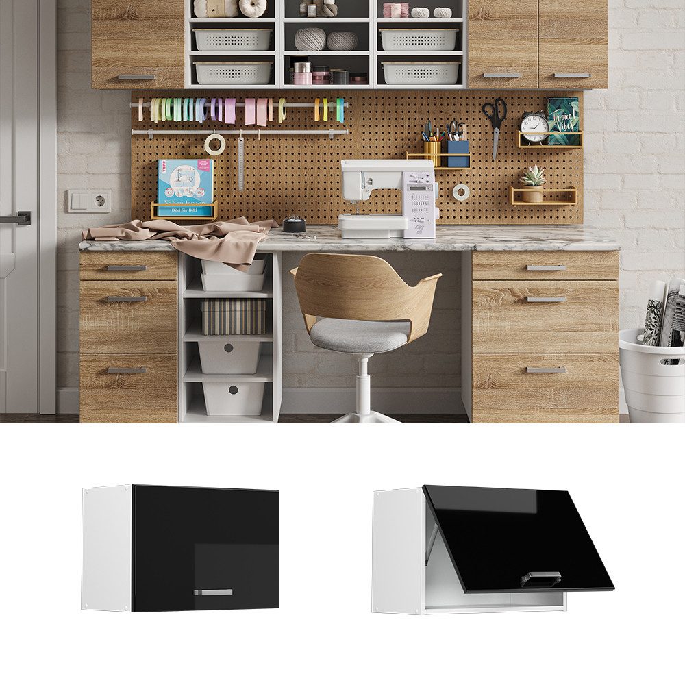 Vicco Schranksystem R-Line, Schwarz Hochglanz/Weiß, 60 günstig online kaufen
