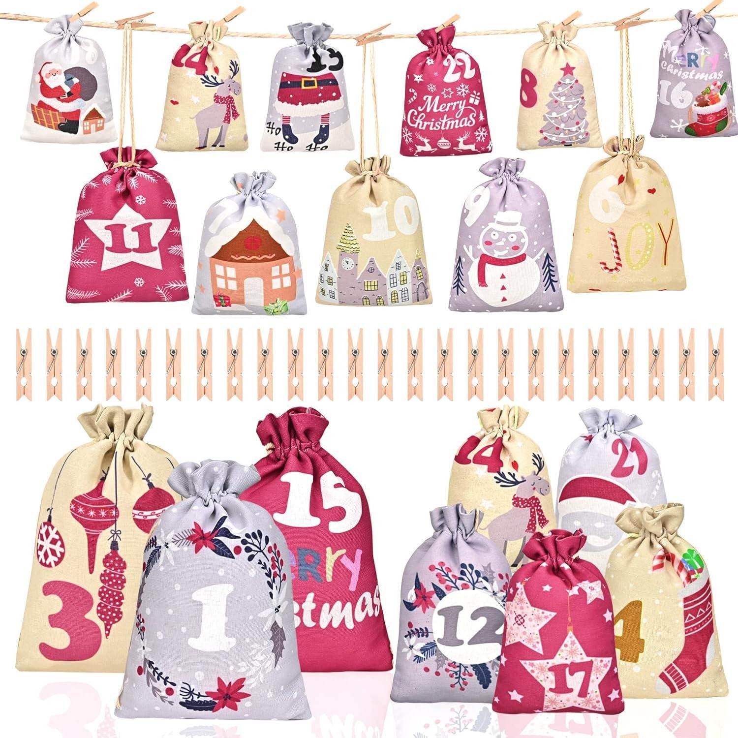 Dekohänger Adventskalender zum Befüllen Stoff Kinder DIY 24 Weihnachten