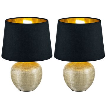 etc-shop Tischleuchte, Leuchtmittel nicht inklusive, Tischleuchte Tischlampe Nachtlampe, Keramik Textil, Gold-Schwarz, 1x