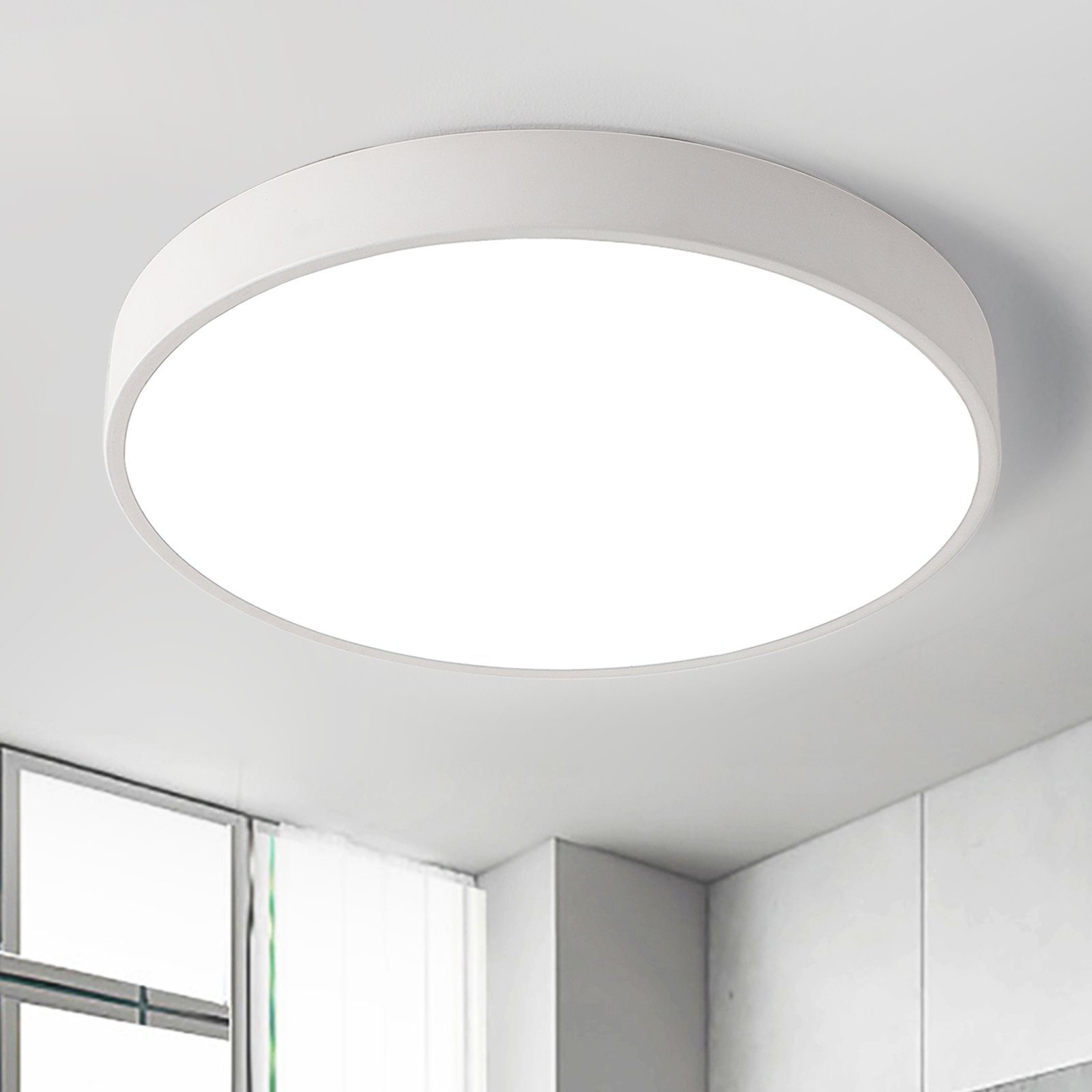 style home Deckenleuchte, LED fest integriert, Warmweiß, 24W LED  Deckenleuchte Deckenlampe (Weiß), Warmweiß, für Wohnzimmer Schlafzimmer  Küche Büro Diele Flur, Ultraslim Ø30x4cm