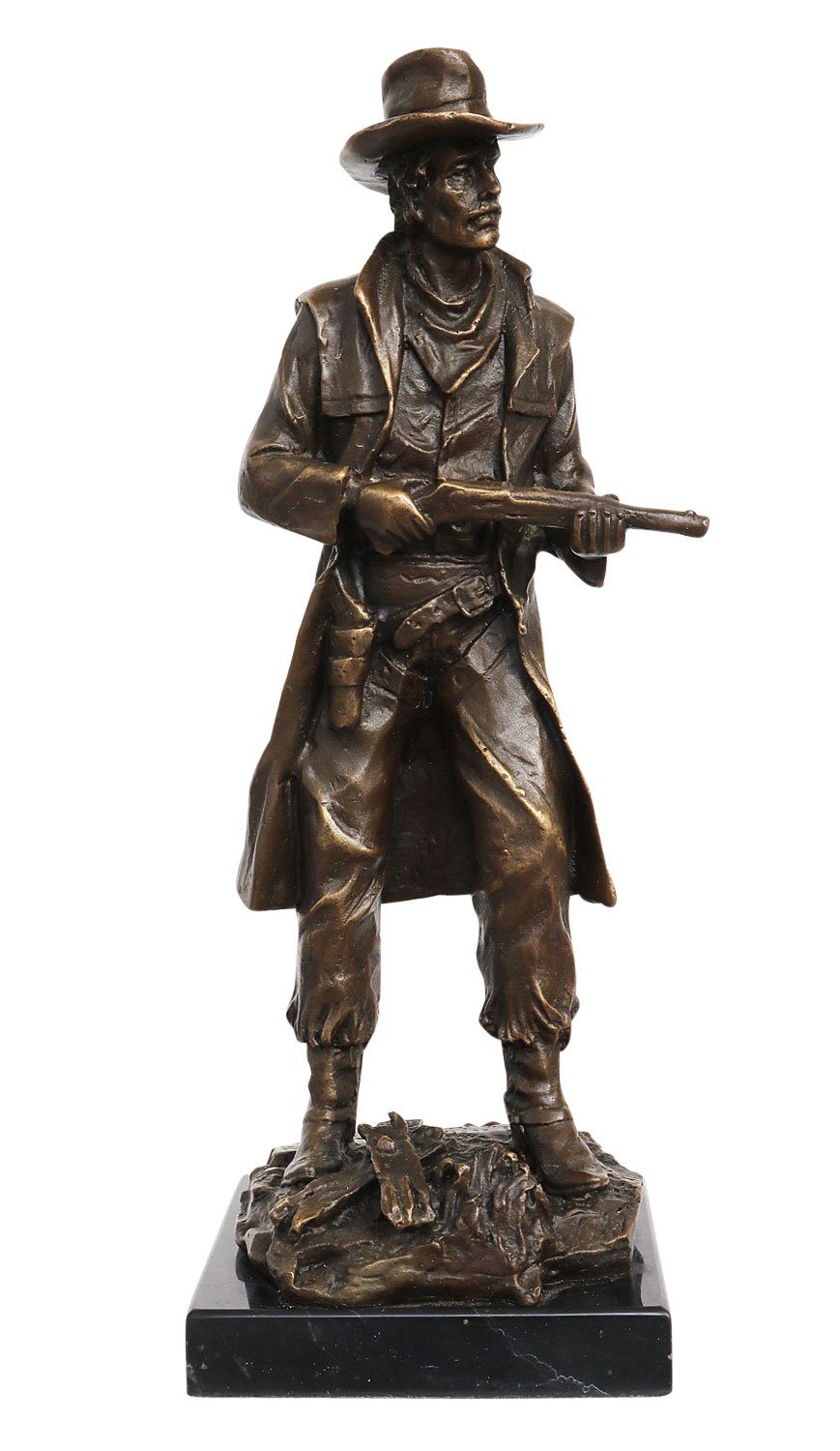 Bronzeskulptur Bronzefigur Figur Bronze Skulptur Cowboy auf Steinsockel 