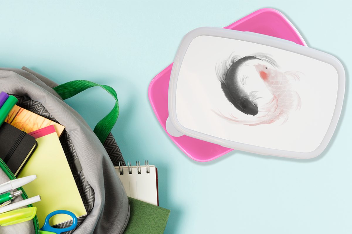 Brotbox Eine mit Erwachsene, rosa Logos Fischen, Illustration Snackbox, (2-tlg), Lunchbox Kunststoff Yin Mädchen, Kunststoff, des Brotdose und MuchoWow Yang Kinder, für