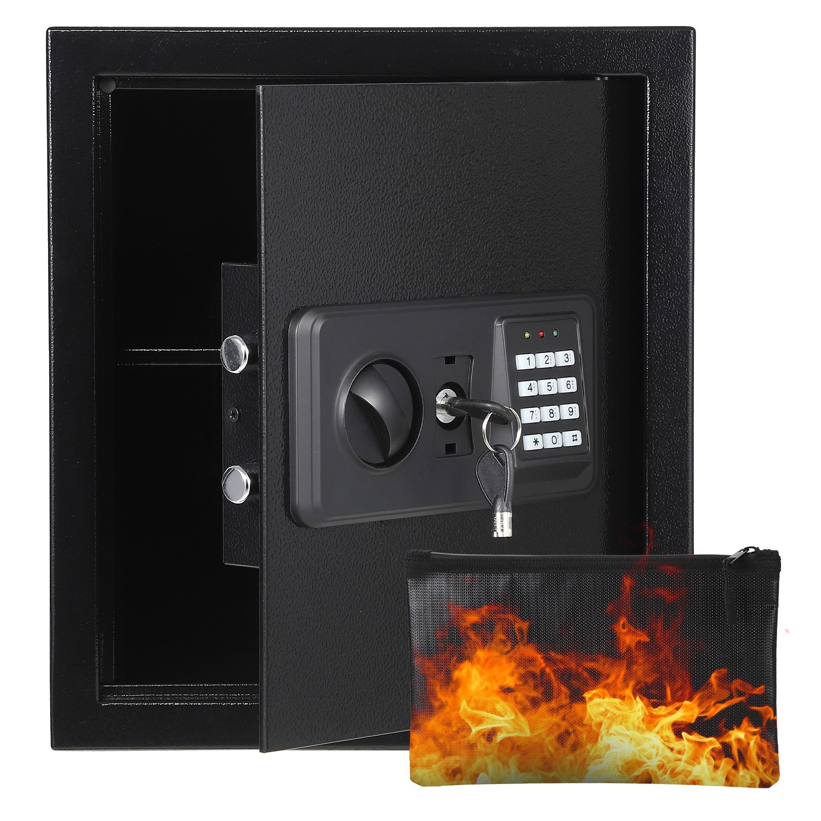 GarveeMore Wandtresor Digitaler Tresor 16L für Haus, Büro & Hotel, mit Alarm, LED‑Licht und feuerfester Dokumententasche,Hotelsafe