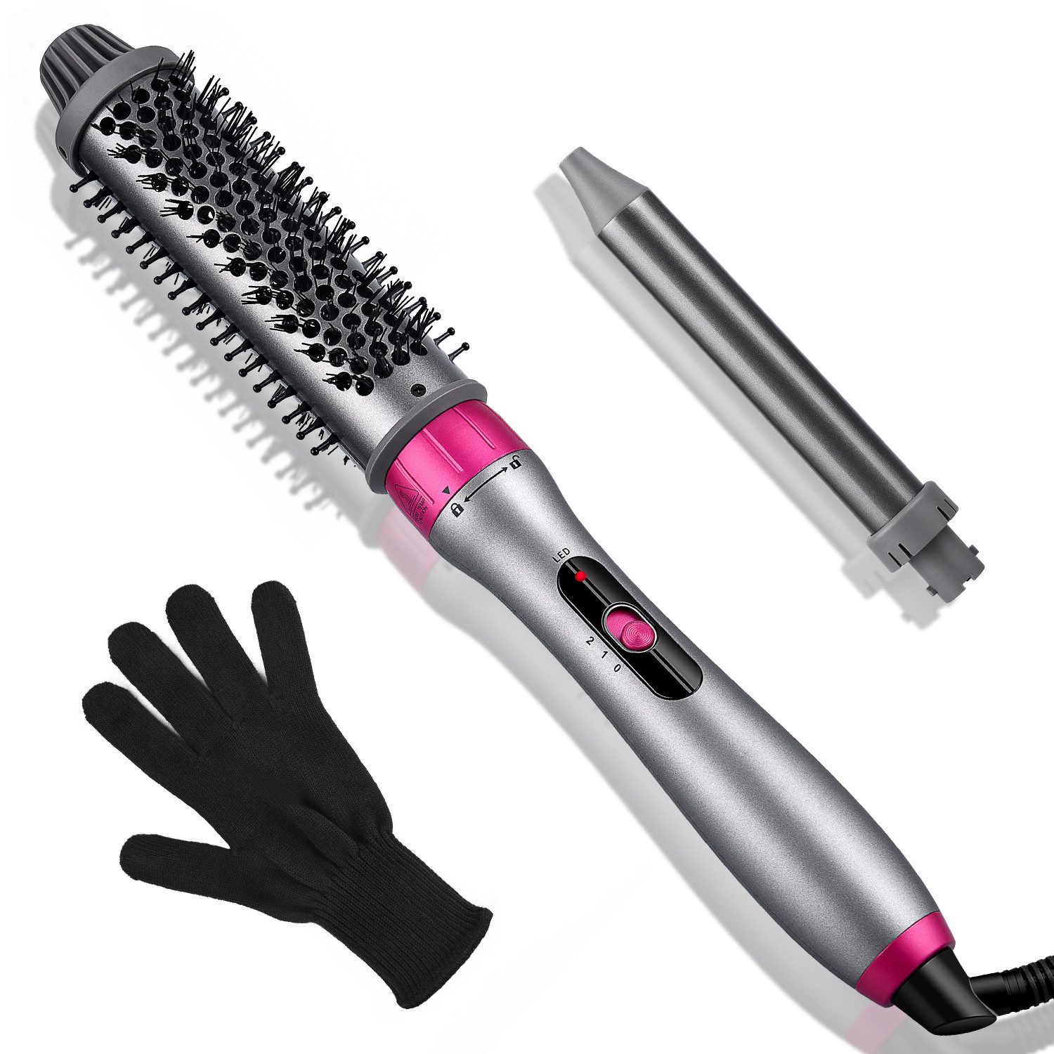 CkeyiN Pro Lockenstab 2 in 1 Lockenstäb Set mit 25mm Locken /32mm Lockenbürste, Keramikbeschichtung, Kostenlose Handschuhe,Für alle Haartypen geeignet