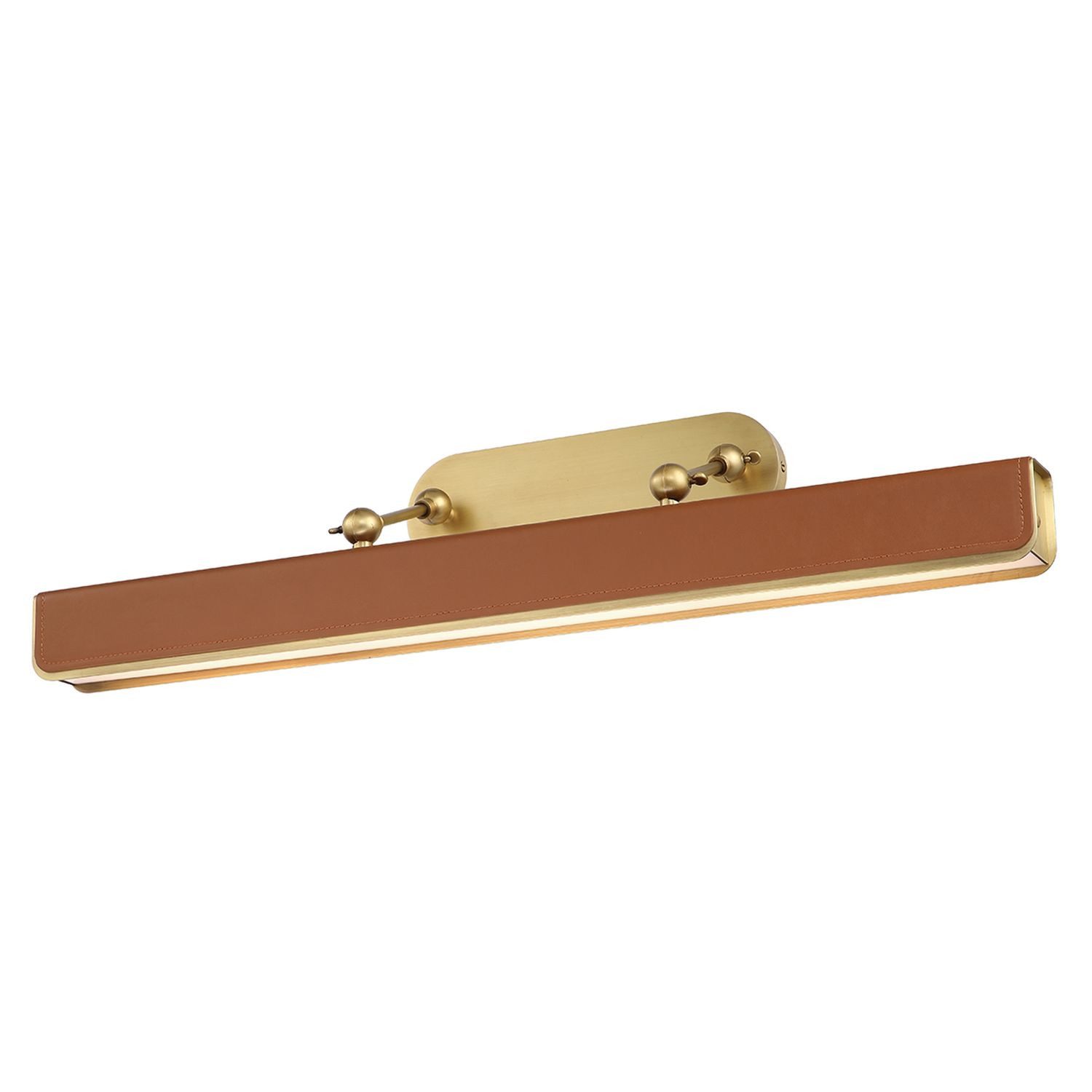 Licht-Erlebnisse Bilderleuchte KELLAN, LED, Warmweiß, LED groß 80 cm breit Metall Kunstleder in Messing Antik Cognac 2575 K