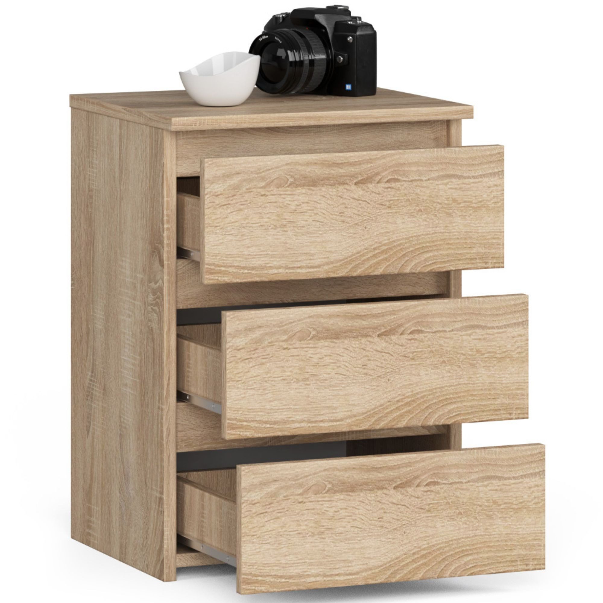 Home Collective Kommode 40 cm breit Holz Highboard Sideboard für Flur Schlafzimmer Wohnzimmer (Mehrzweckschrank Schrank schmal Kommode Schlafzimmer mit Schubladen), Kinderzimmer Organizer, 57 cm hoch mit 3 Schubladen sonoma Eiche