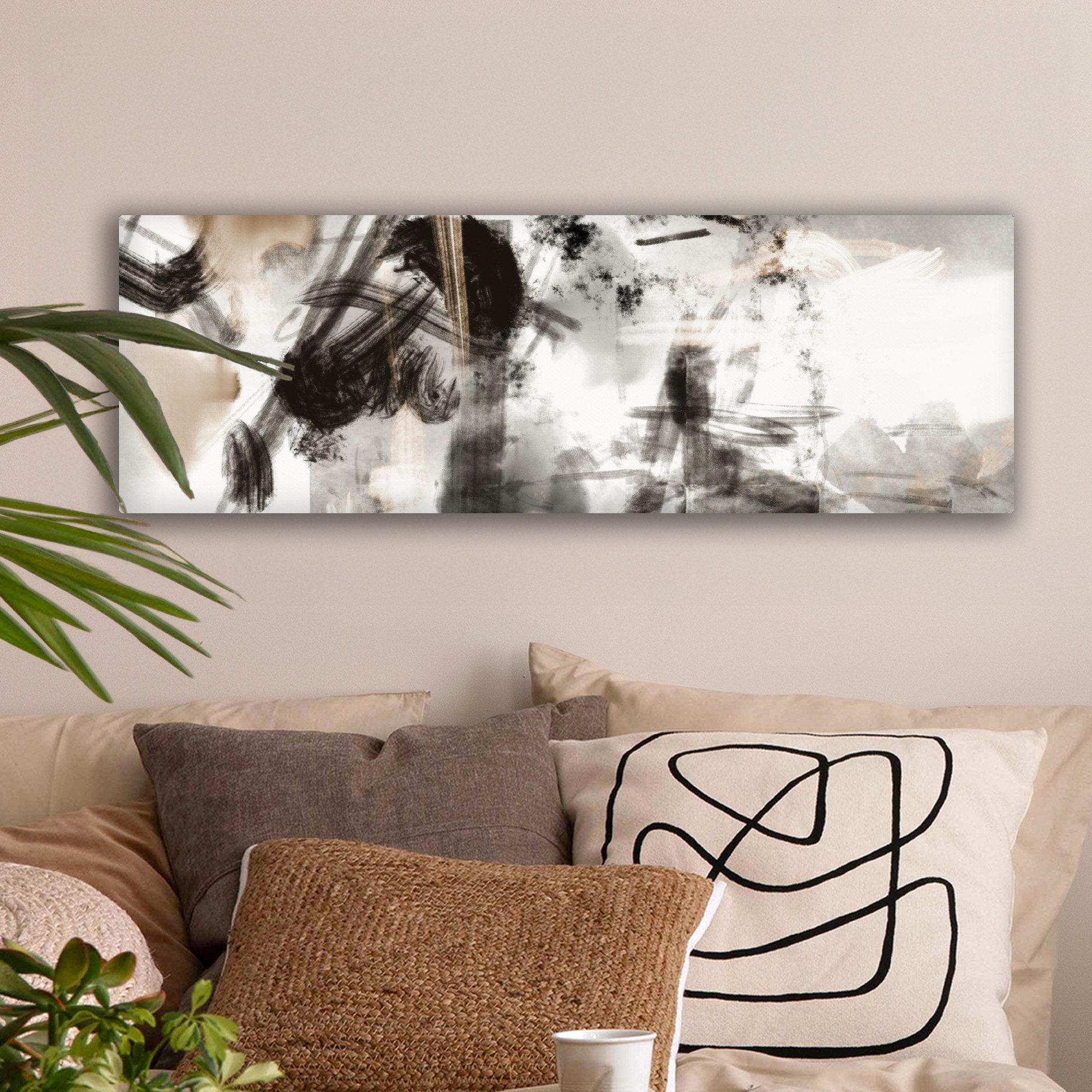 OneMillionCanvasses® Leinwandbild Panorama Malerei - Farbe - Schwarz und Weiß - Kunst, Fotodruck (1 St), Wandbild, Deko Schlafzimmer Wohnzimmer Flur 60x20 cm