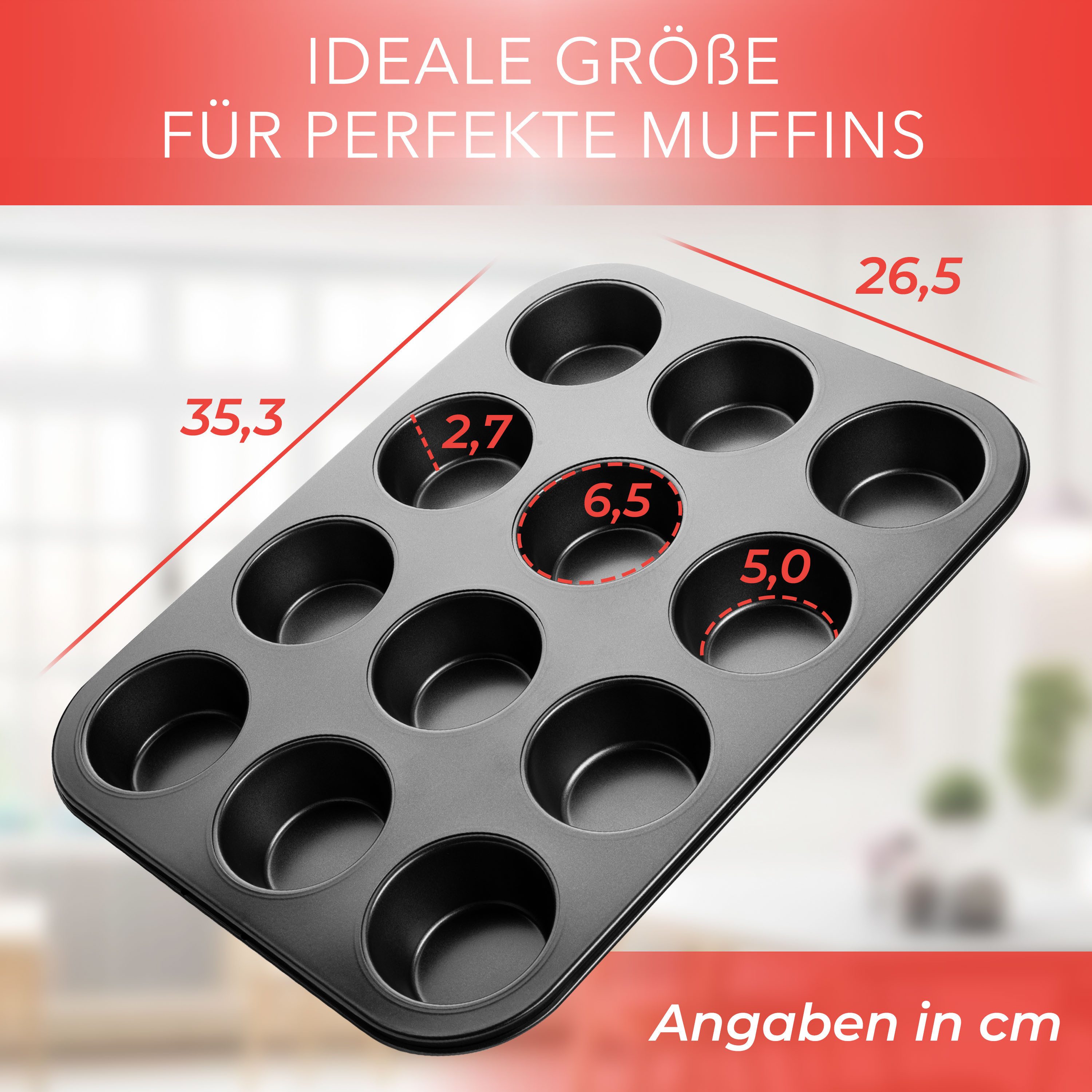 AVANA Muffinform Carbonstahl Muffinblech 12 Muffins Muffinförmchen Cupcake Backblech, antihaftbeschichtet, BPA-frei