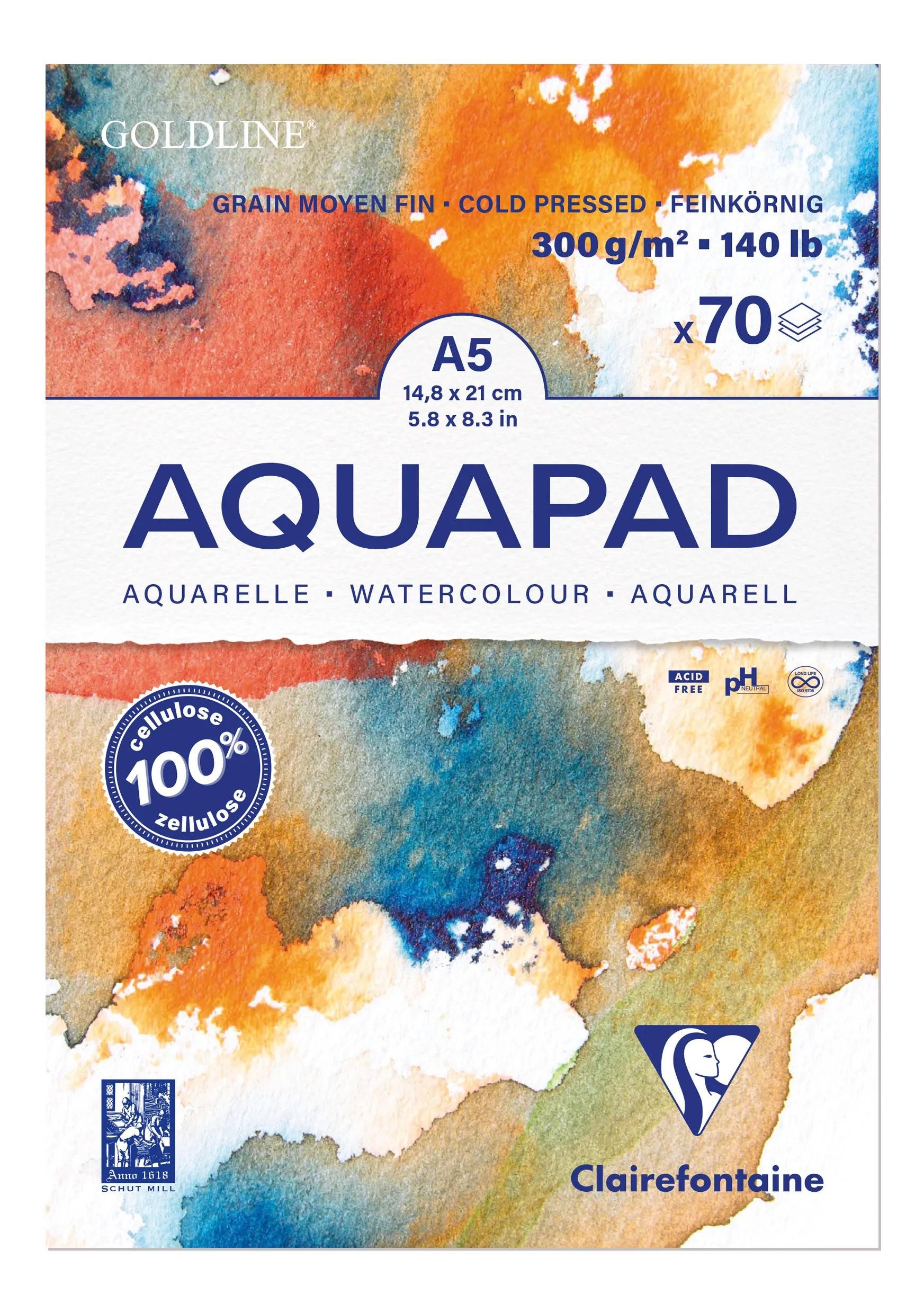 CLAIREFONTAINE Zeichenpapier 3x Aquarellblock Goldline Aquapad A5 70 Blatt weiß 975720C, Block
