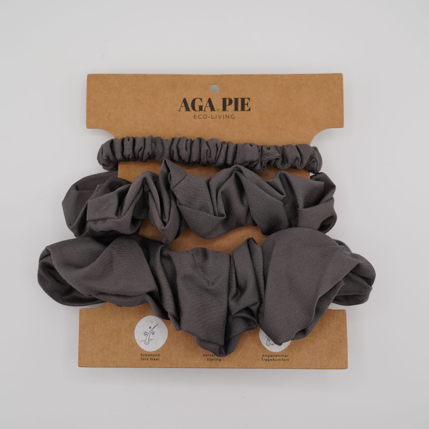 AGA.PIE Haargummi Scrunchie-Set, aus 100% Lyocell aus Bambus-Cellulose, besonders sanft zum Haar Dunkelgrau