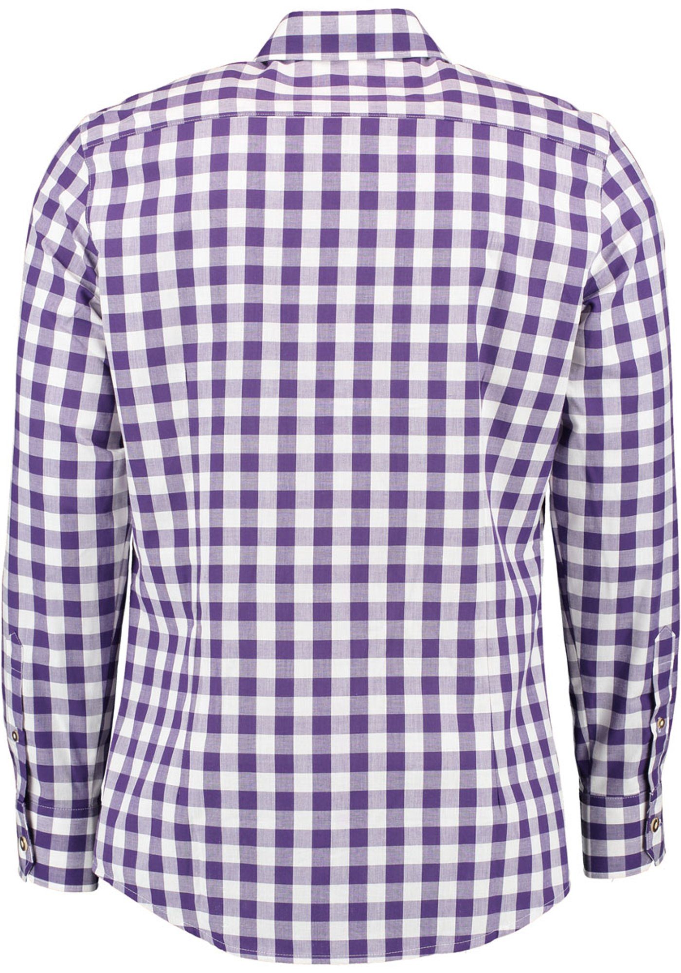 Brusttasche Trachtenhemd mit dunkellila Hirsch-Stickerei auf der Langarmhemd Fexum OS-Trachten Herren