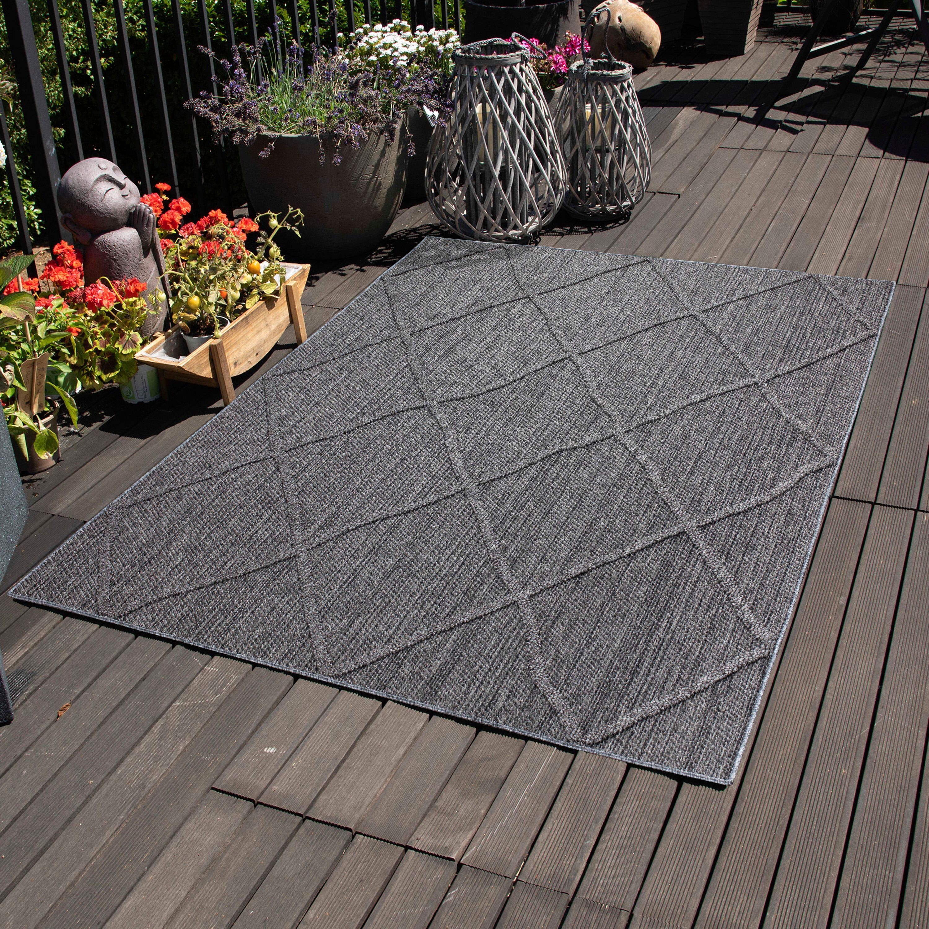 Outdoorteppich Boho-Design, Carpettex, Läufer, Höhe: 8 mm, In& Outdoor Teppich Grau Boho Design für Küchen Balkon Terrasse Garten