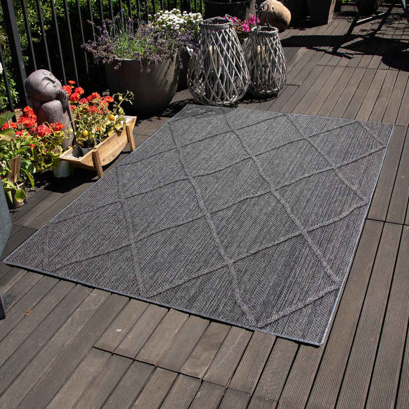 Outdoorteppich Boho-Design, Carpettex, Läufer, Höhe: 8 mm, In& Outdoor Teppich Grau Boho Design für Küchen Balkon Terrasse Garten