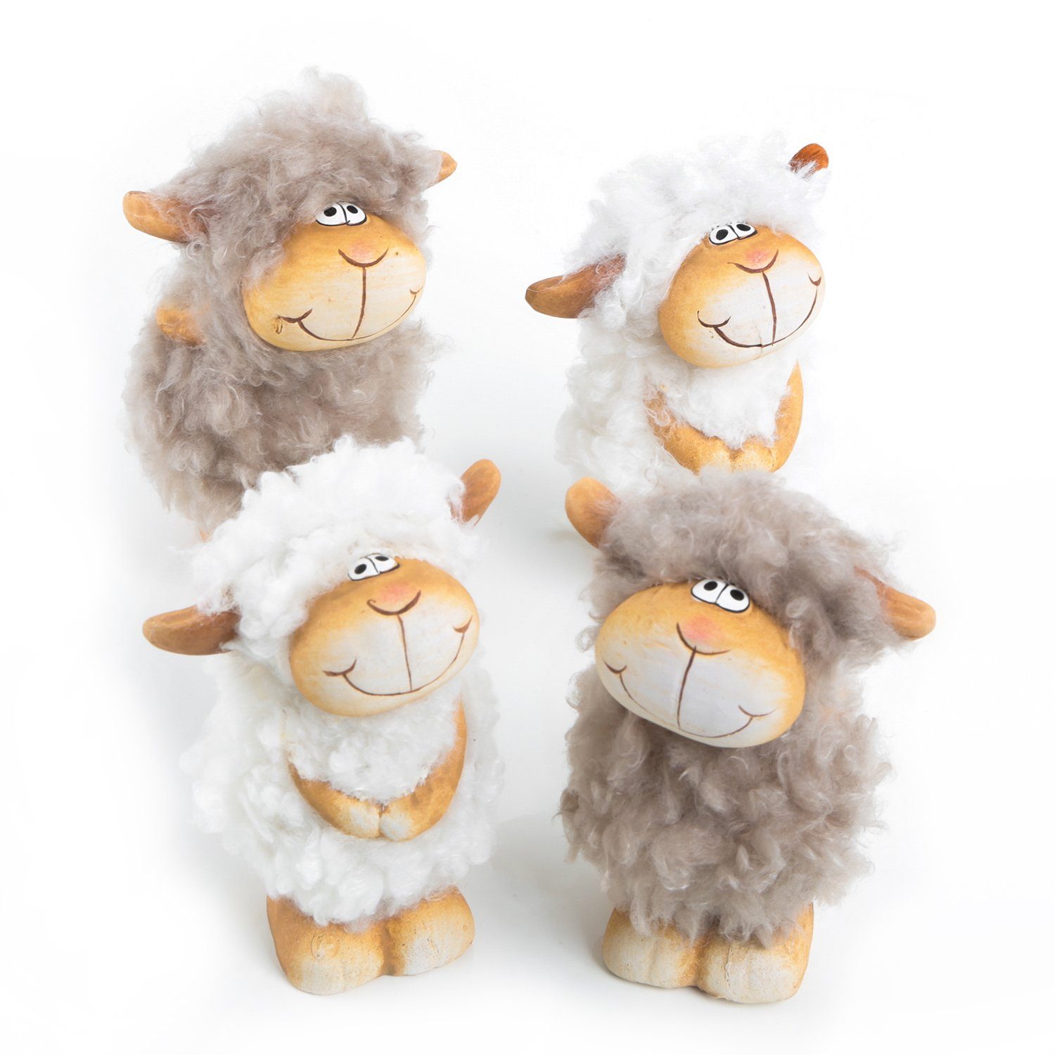 Osterfigur 4 witzige Schaf Figuren 11 cm Keramik & Filz