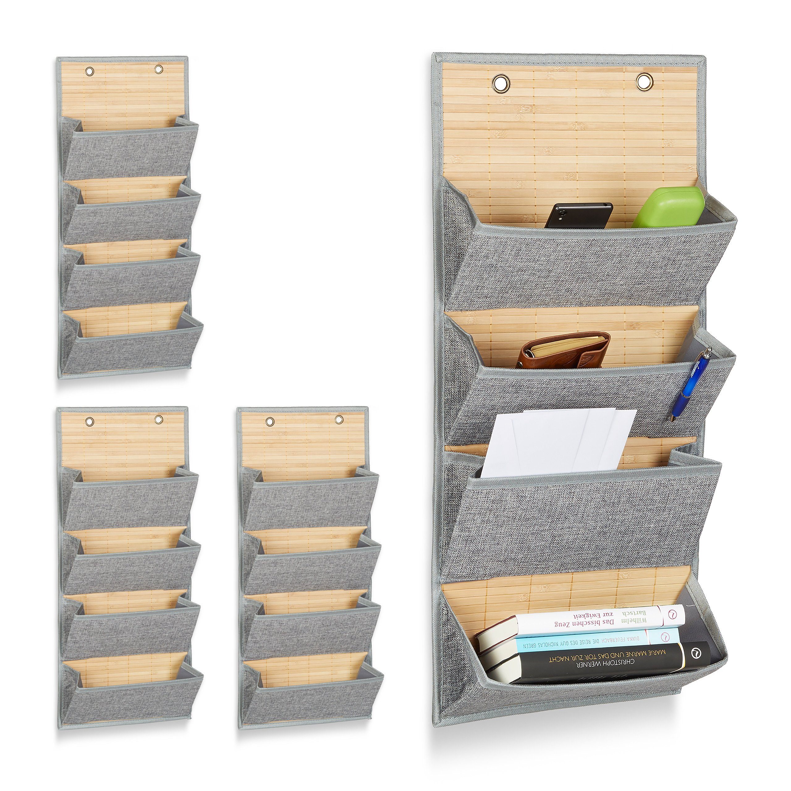 relaxdays Organizer »4 x Wandorganizer Bambus 4 Fächer« (4 Stück ...