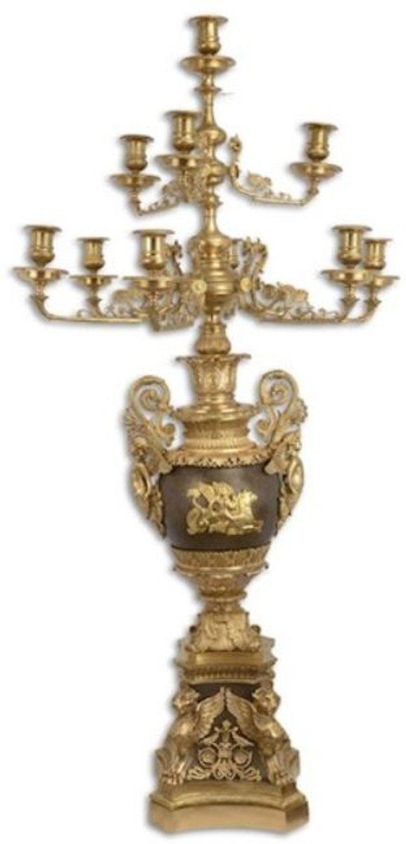 Casa Padrino Kerzenhalter Barock Kerzenhalter Gold / Bronze 62 x 62 x H. 122,5 cm - Prunkvoller vergoldeter Bronze Kerzenständer 10 flammig - Edel & Prunkvoll