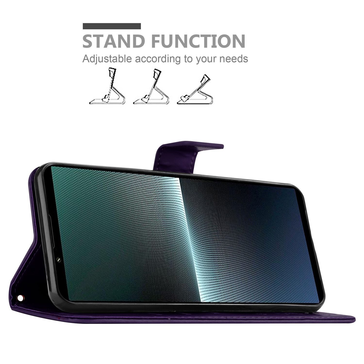 Cadorabo Handyhülle für Sony Xperia 1 V Hülle Sony Xperia 1 V, Hülle Schutzhülle Blumen Flower mit Standfunktion Kartenfach Magnet