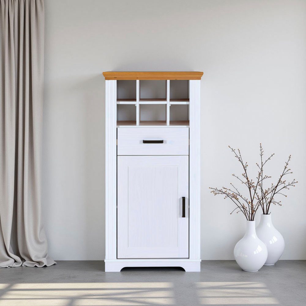 Inter Link Highboard Highboard Maluno (1 St), Kiefer Massiv, Weinschrank, Soft-Close, BxTxH: ca. 68 x 48 x 136 cm