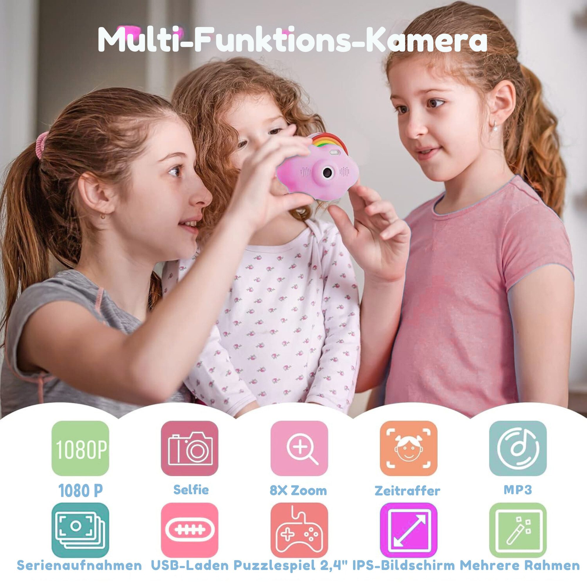 Vivitar Kinderkamera 40 MP & 2,4-Zoll-Bildschirm, 1080p HD, Inkl. 32-GB-Karte Kinderkamera (8x opt. Zoom, inkl. Spielkonsole, MP3-Player, Webcam, Videoaufnahmefunktion, Multifunktionale Spielzeugkamera Geschenke für 3-12 Jährige)