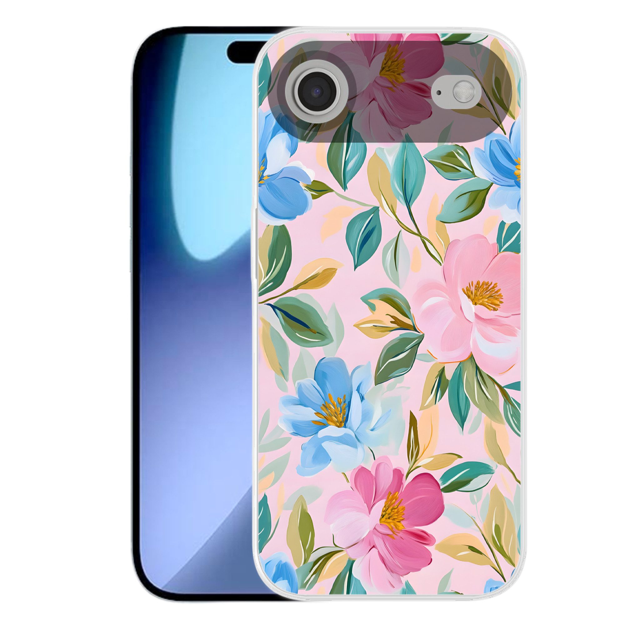 MuchoWow Handyhülle für Apple iPhone Air Blau - Rosa - Blumen, Smartphone-Bumper, Print, Handy Schutzhülle Dünn