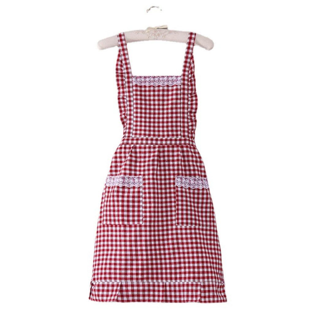 Agger Kochschürze Schürze Kochschürze Damen mit 2 Taschen, wasserdicht,Verstellbare, Klassische Rot-Weiße Optik, ideal für Küche, Gastronomie und Café
