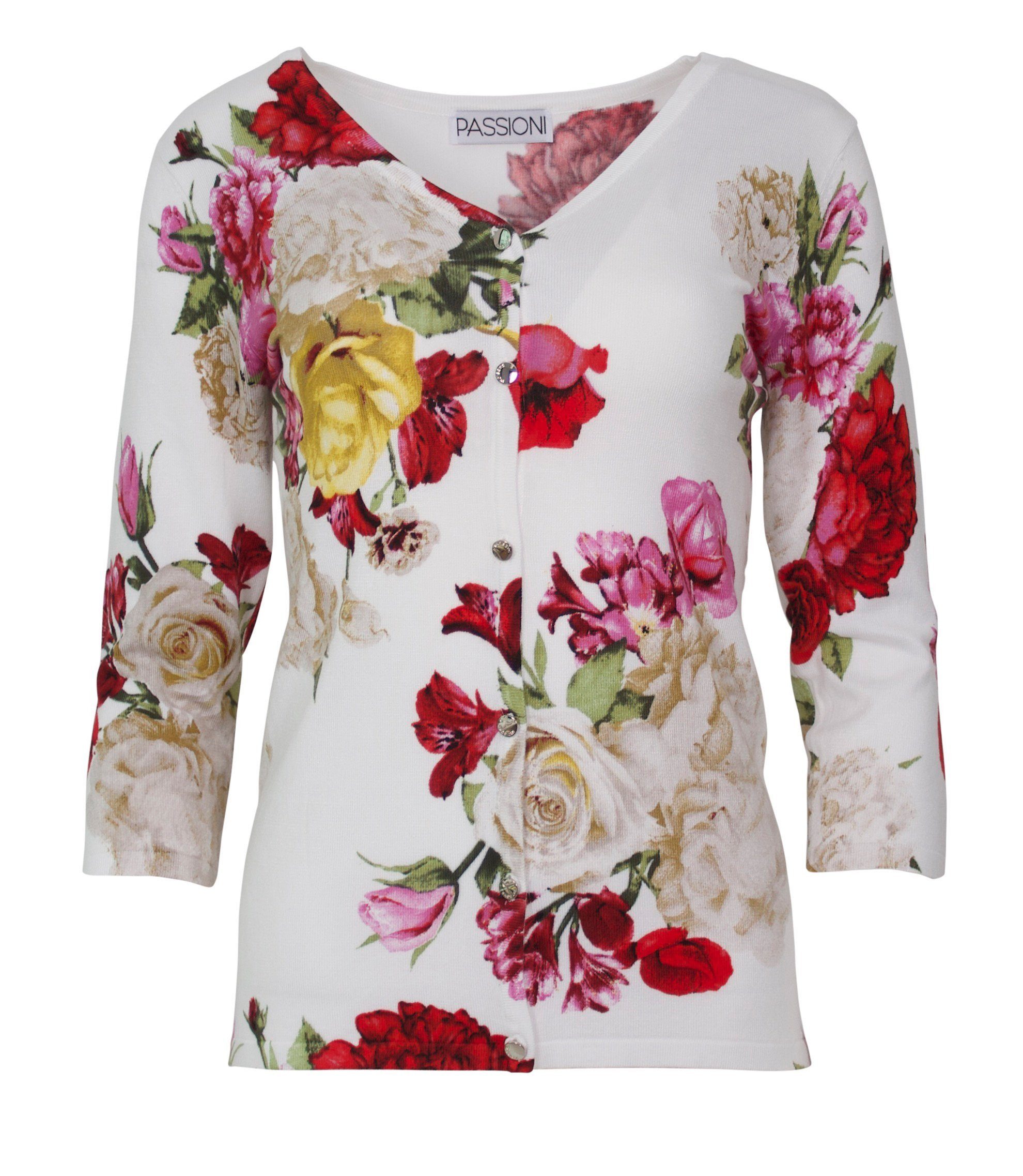 Passioni 2-in-1-Pullover Sommerliches Twinset mit buntem Blumendesign und 3/4 Arm (2er Pack)