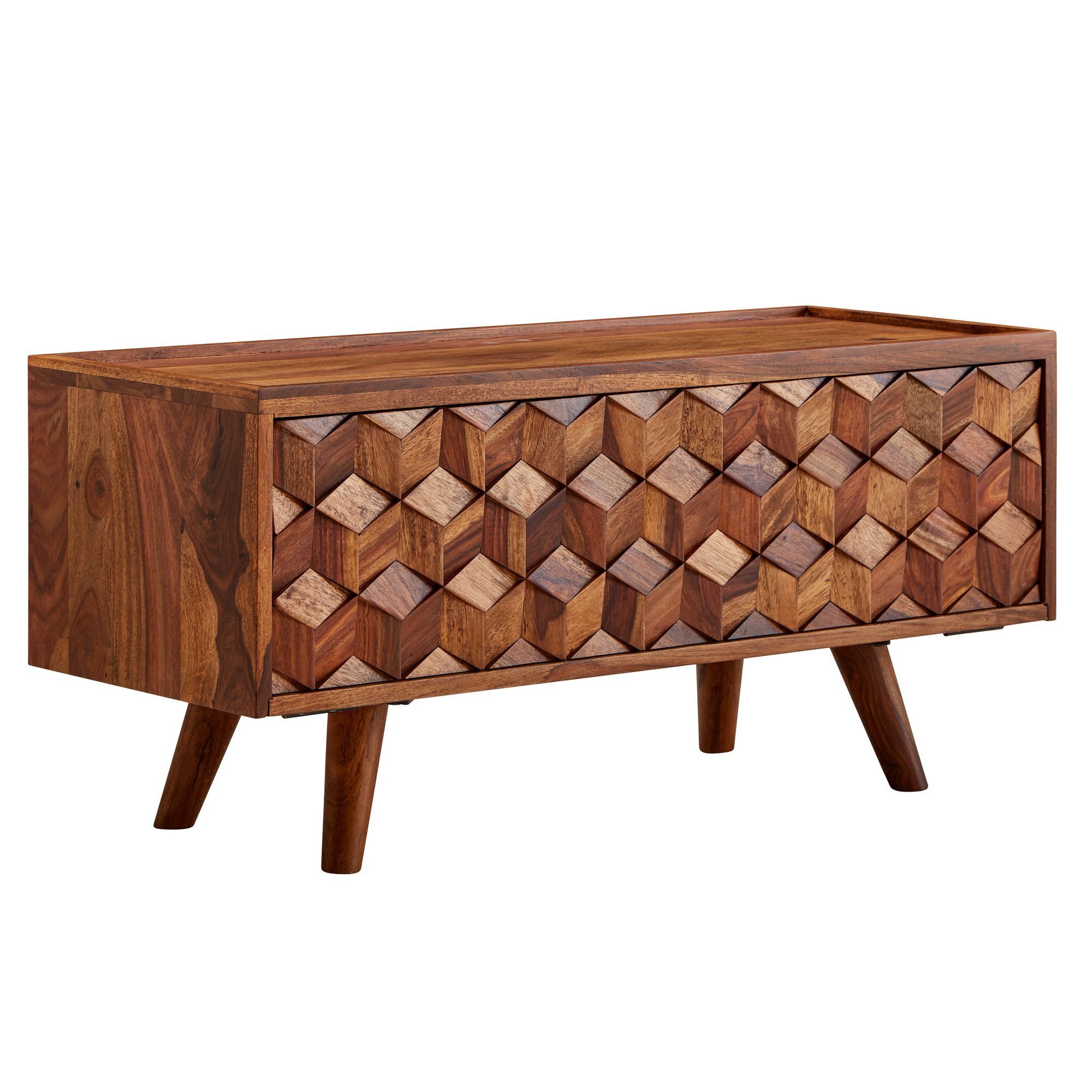furnicato Lowboard TV-Unterschrank Massivholz Walnuss Finish 92x44x35 Braun (1 St), Klappbare Fernsehkommode mit Kabeldurchlass und Magnetstopper