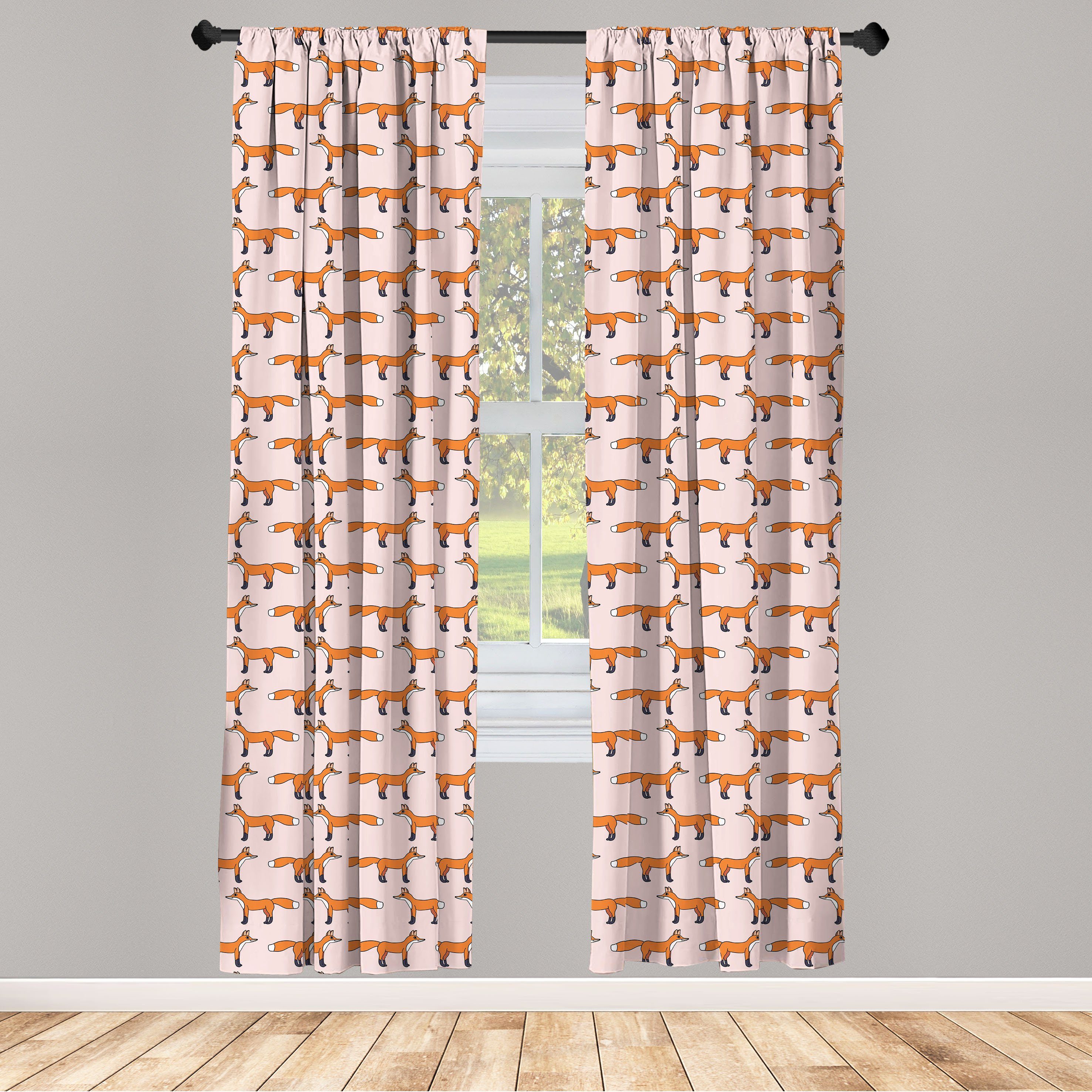 Gardine Vorhang für Wohnzimmer Schlafzimmer Dekor, Abakuhaus, Microfaser, Fuchs Cartoon Lächeln Tiermuster