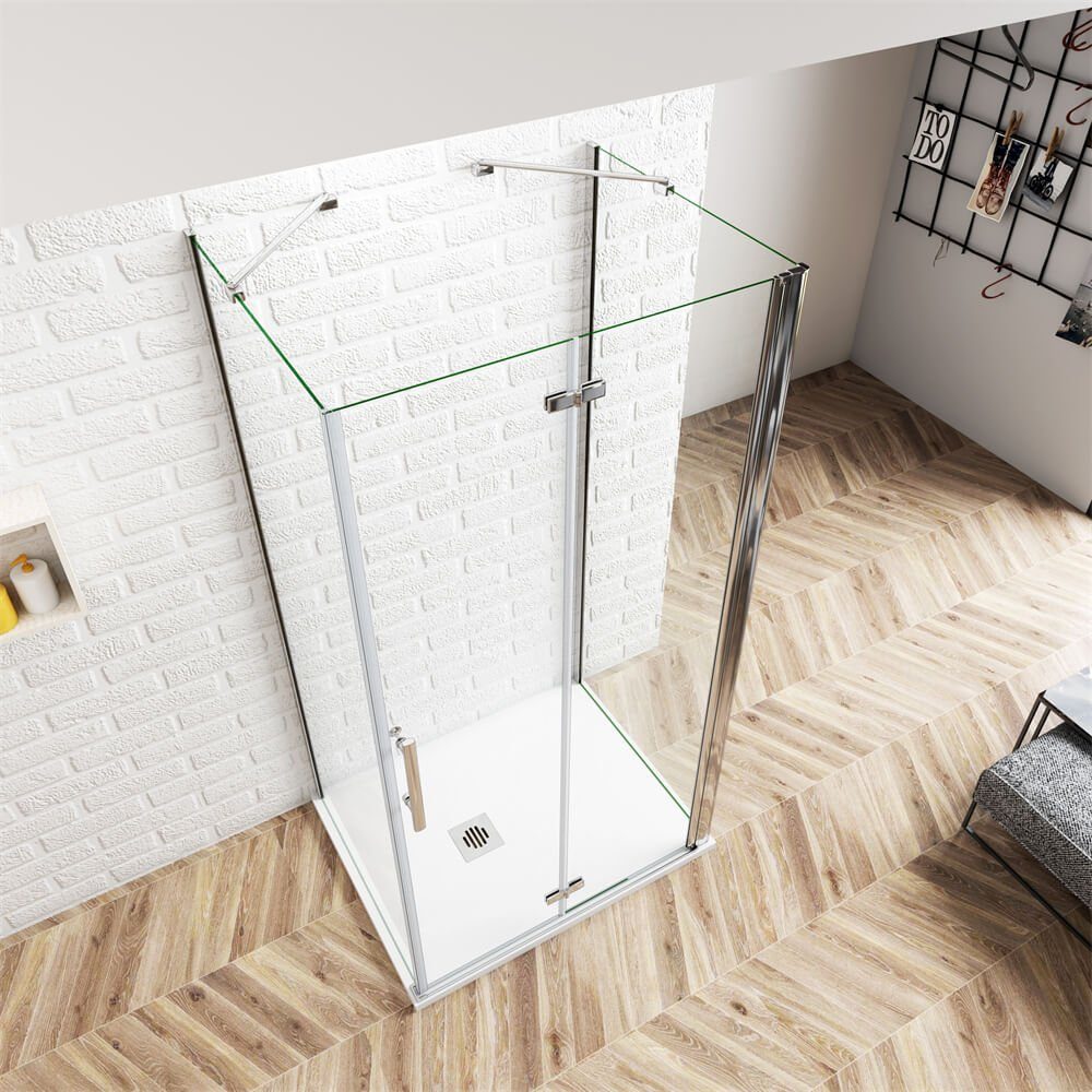 Duschspa Complete Shower 185cm U-Shape Shower Enclosure Shower Door Hinged Door Folding Door, WxD: 120x90 cm, Single Tempered Safety Glass, Safety Glass, Set, Suitable for Floor-Level Installation