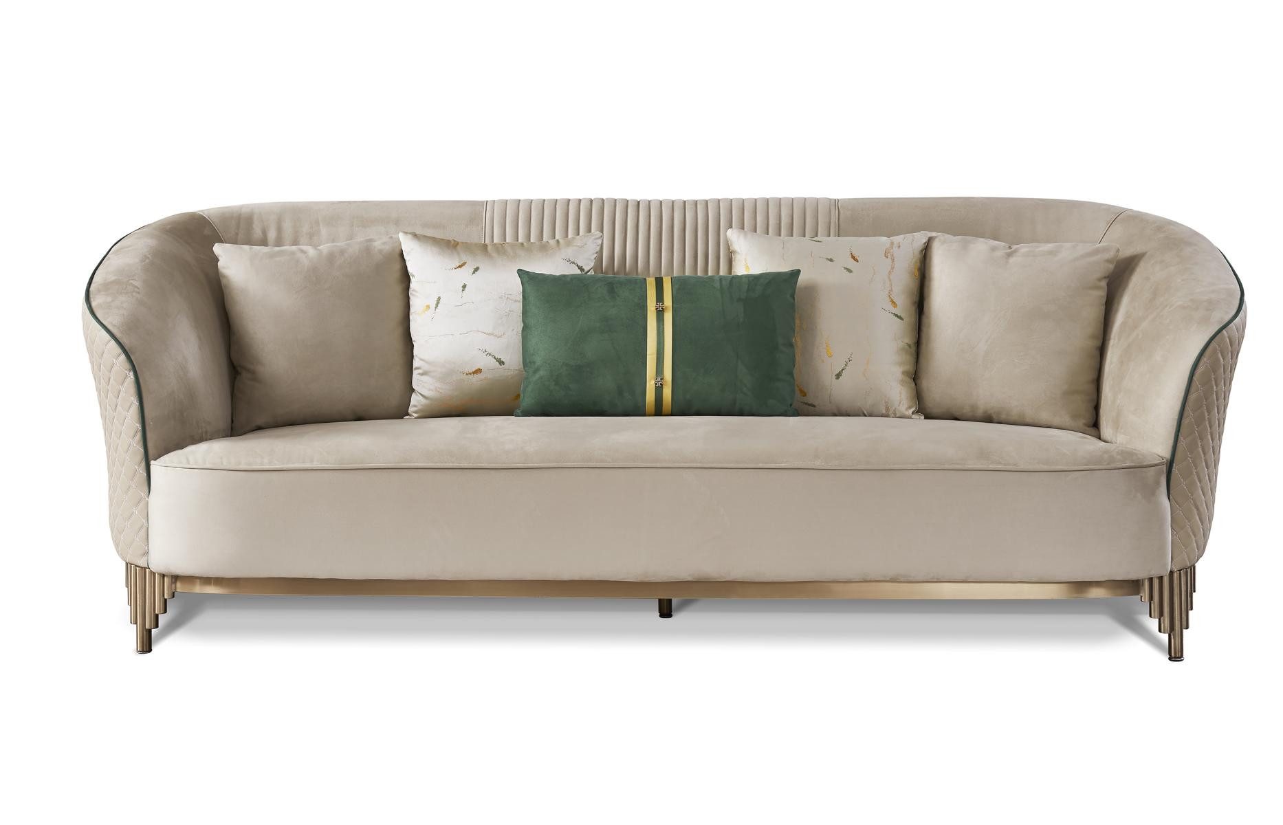JVmoebel 3-Sitzer Beige Polster-Couch aus Stoff und Leder mit Holzfüßen, Made in Europa