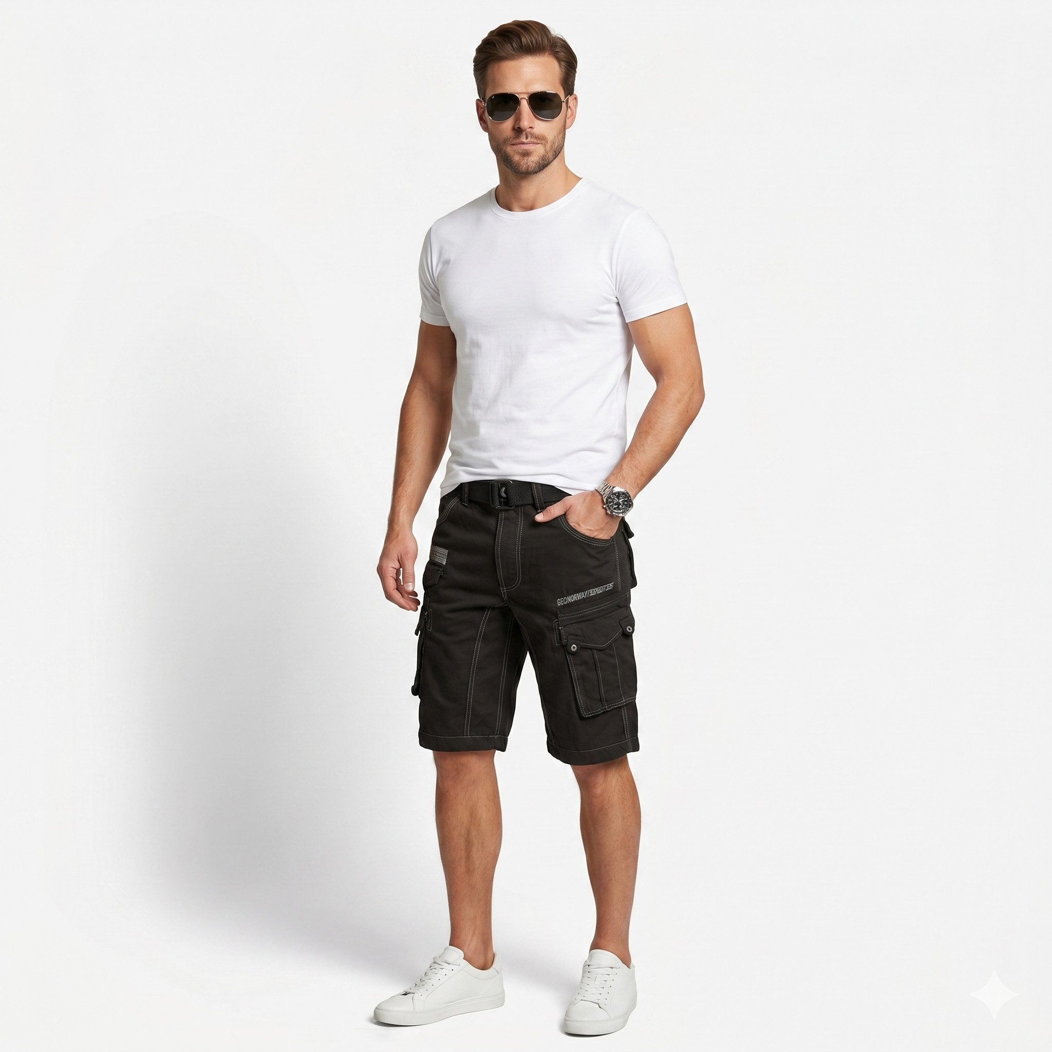 geographical norway Cargoshorts Herren – Kurze Hose aus Baumwolle, Regular Fit (Packung, 1-tlg) Bermuda Shorts mit Gürtel & Cargotaschen, Größe S–5XL