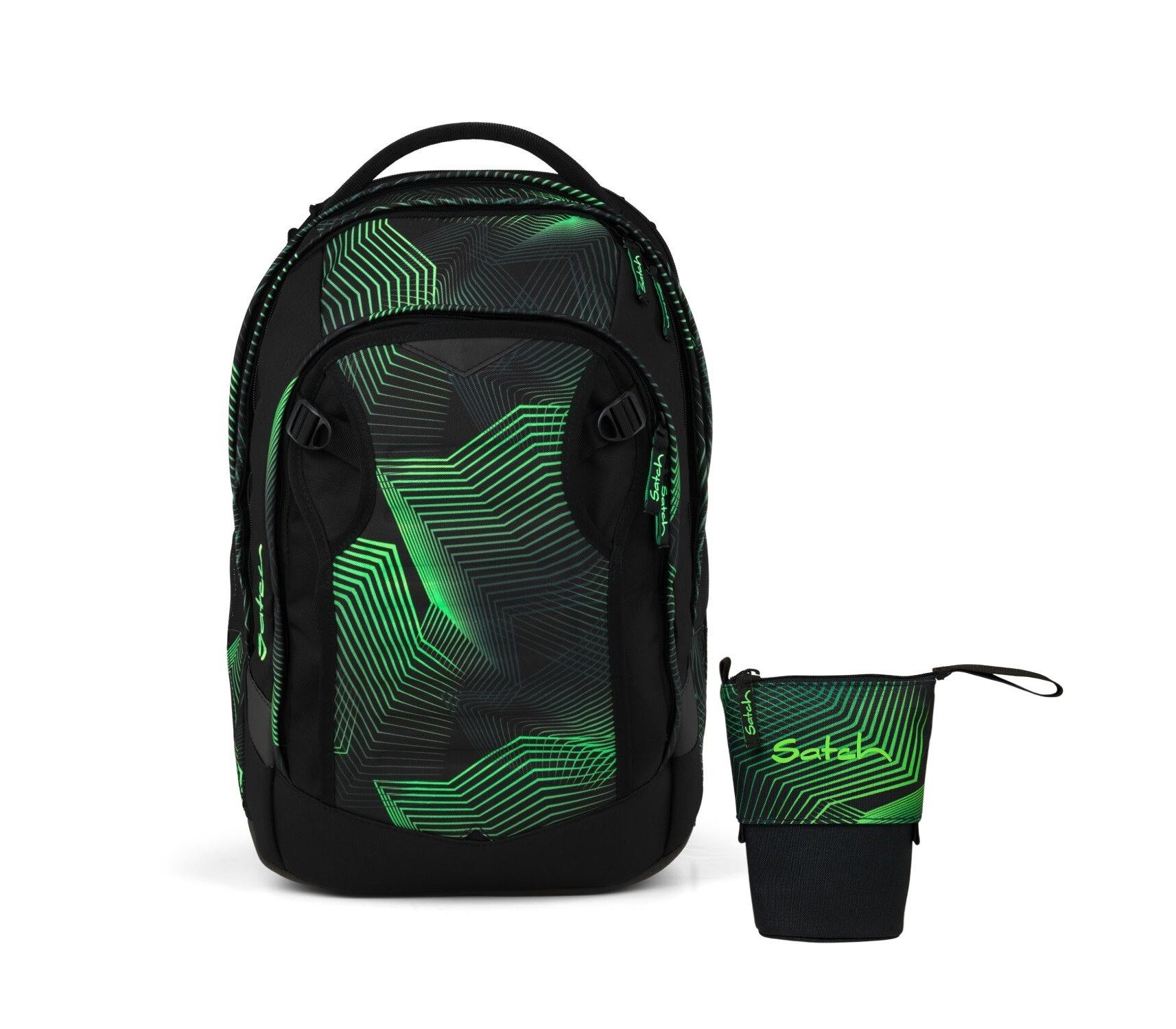 Satch Schulranzen Schulrucksack-Set MATCH PLUS Seismic Green 2-teilig (2-teilig), Schulranzen, ergonomisch, 30 + 5 Liter, 4 Fächer