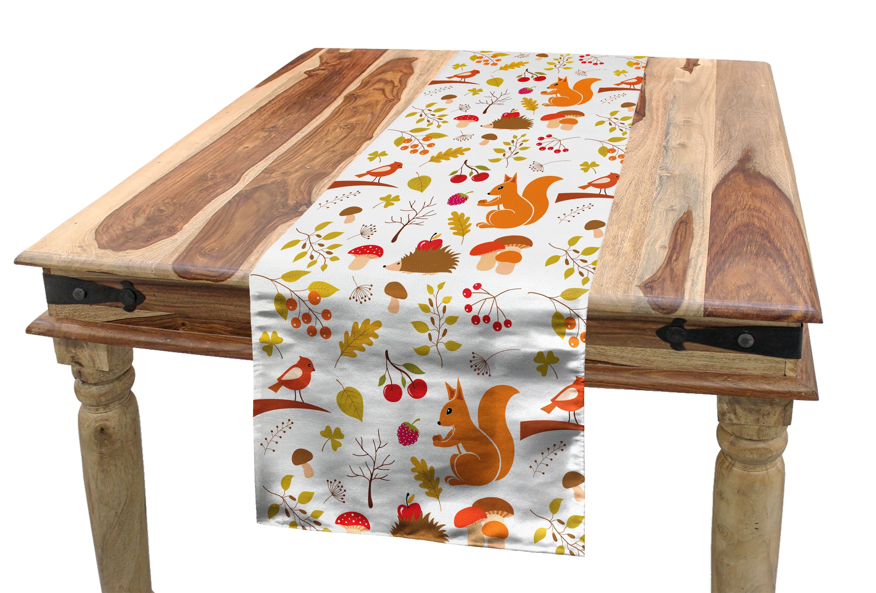 Abakuhaus Tischläufer Esszimmer Küche Rechteckiger Dekorativer Tischläufer, Wald Herbstliche Blumenelemente
