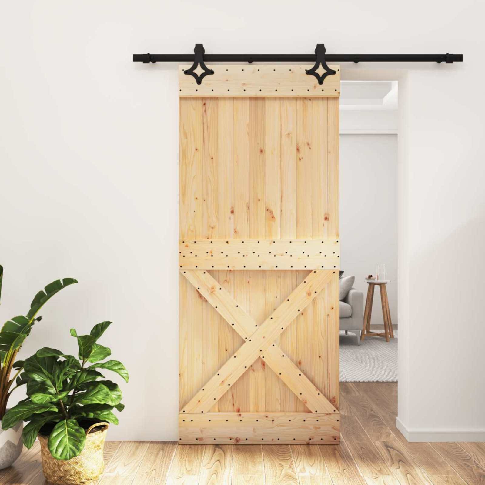 vidaXL Schiebetür Schiebetür Natürlich und Schwarz 90 x 210 cm Massivkiefer (1-St)