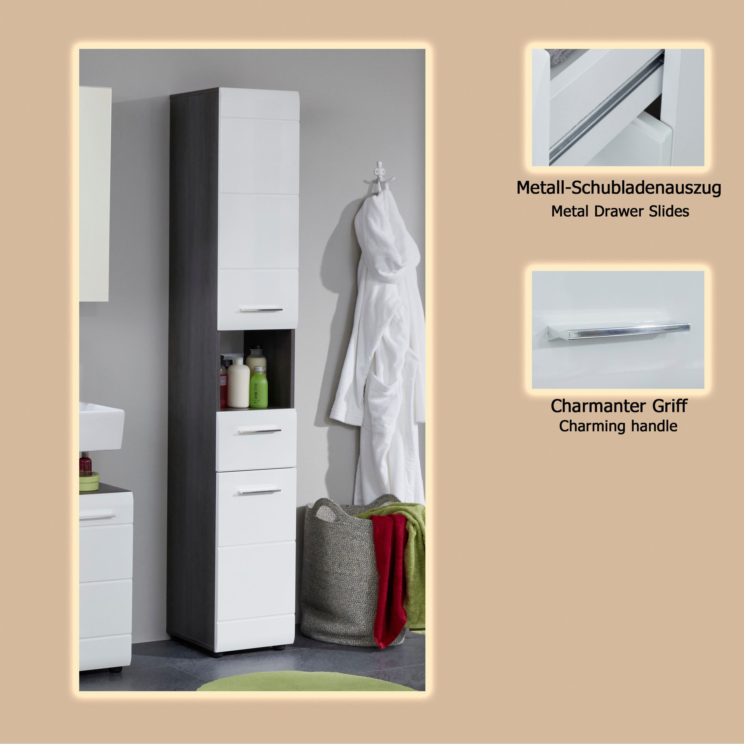 welltime Hochschrank Sovana Badezimmerschrank in Hochglanzoptik - (B/T/H) 30/31/182 cm – Bild 5 von 5