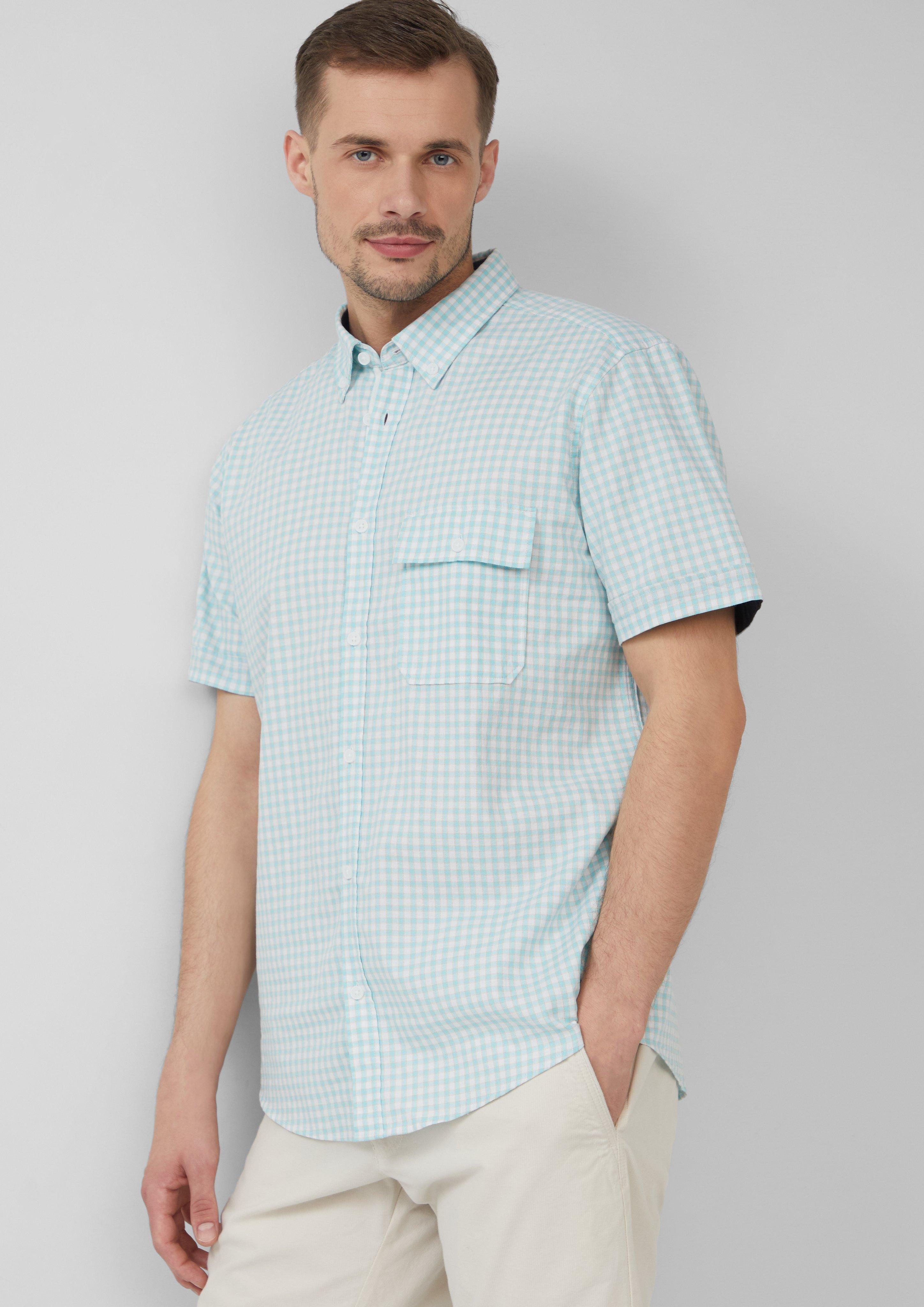 Kurzarmhemd Regular Fit: Kariertes Hemd aus Baumwolle mit Button-Down-Kragen