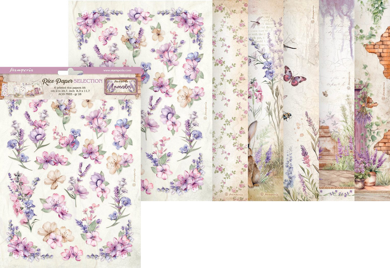 Stamperia Seidenpapier Motiv-Strohseiden Sortiment Lavender, DIN A4